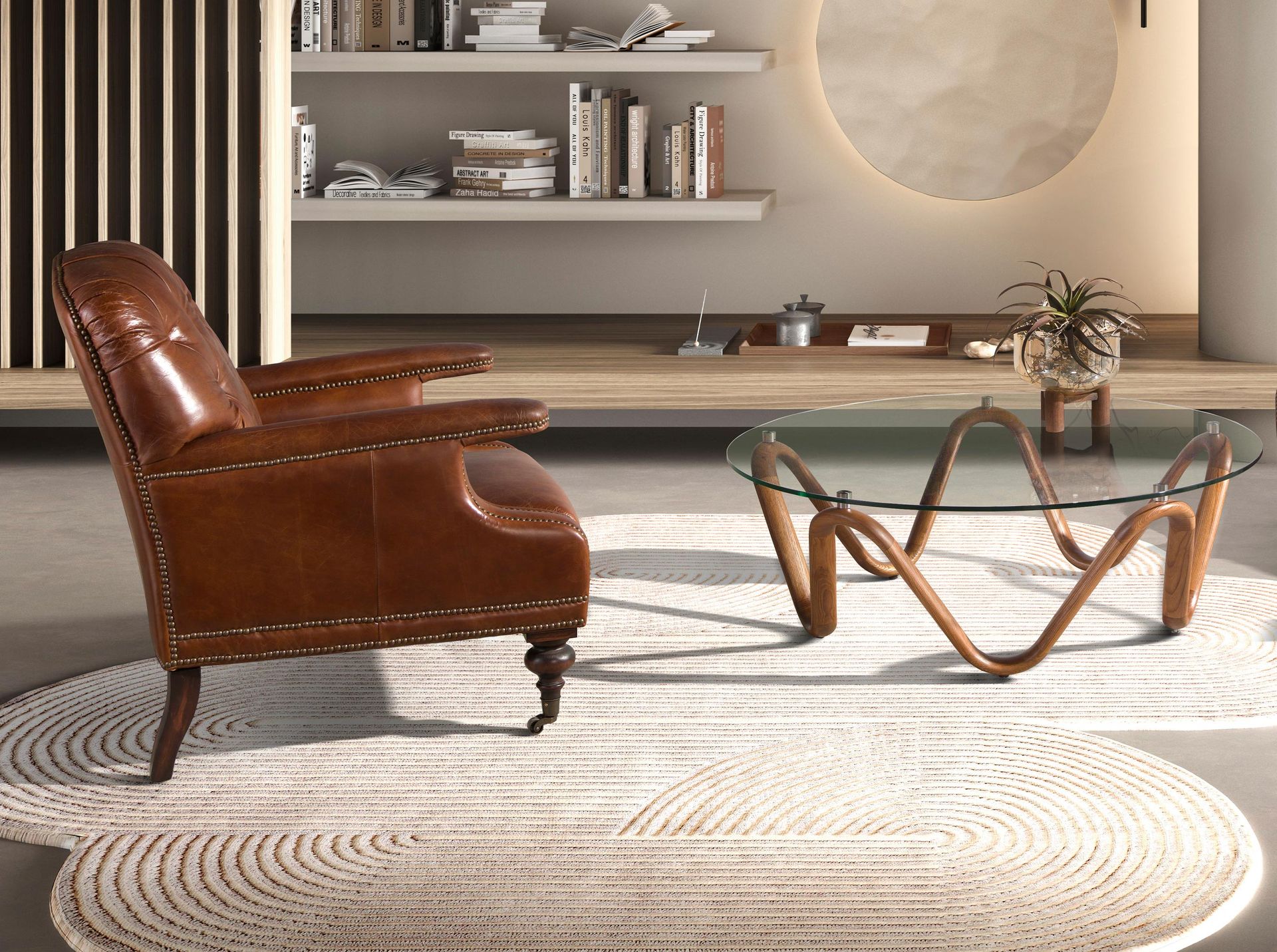 Cognac brown leather Chester armchair
