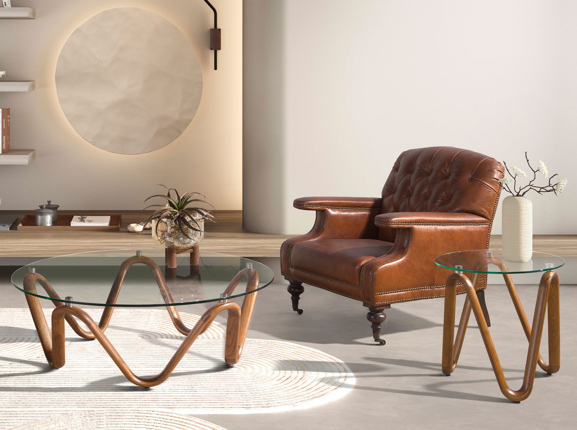 Cognac brown leather Chester armchair