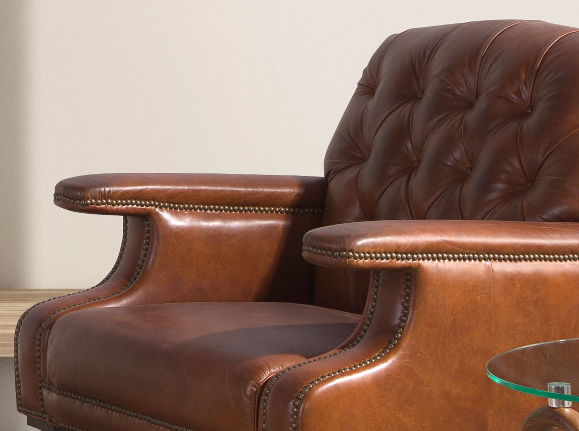 Cognac brown leather Chester armchair