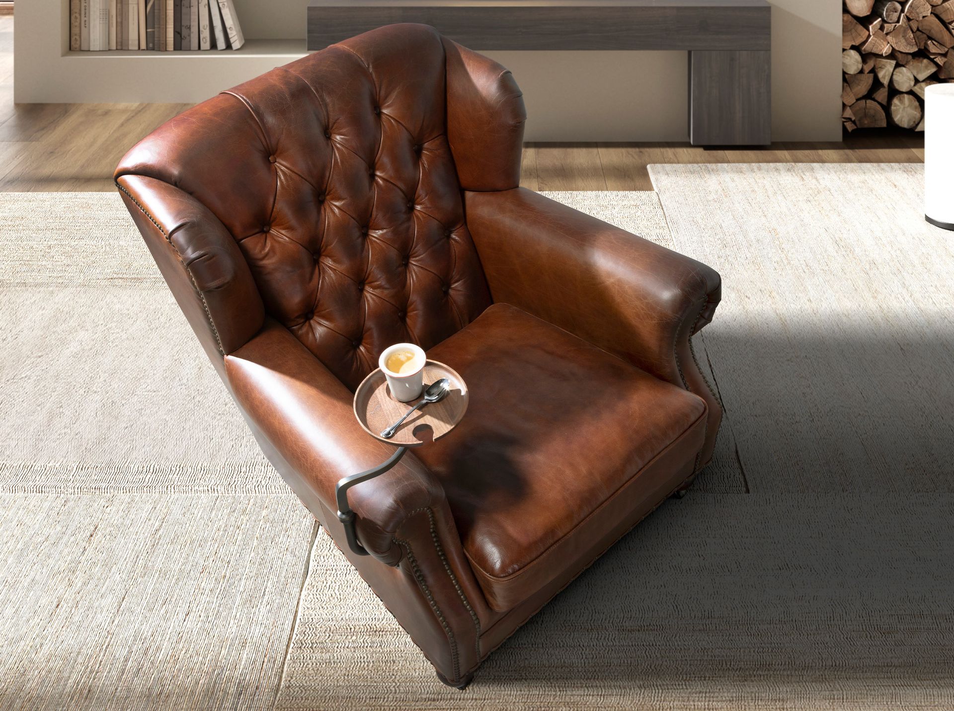 Cognac brown leather Chester armchair