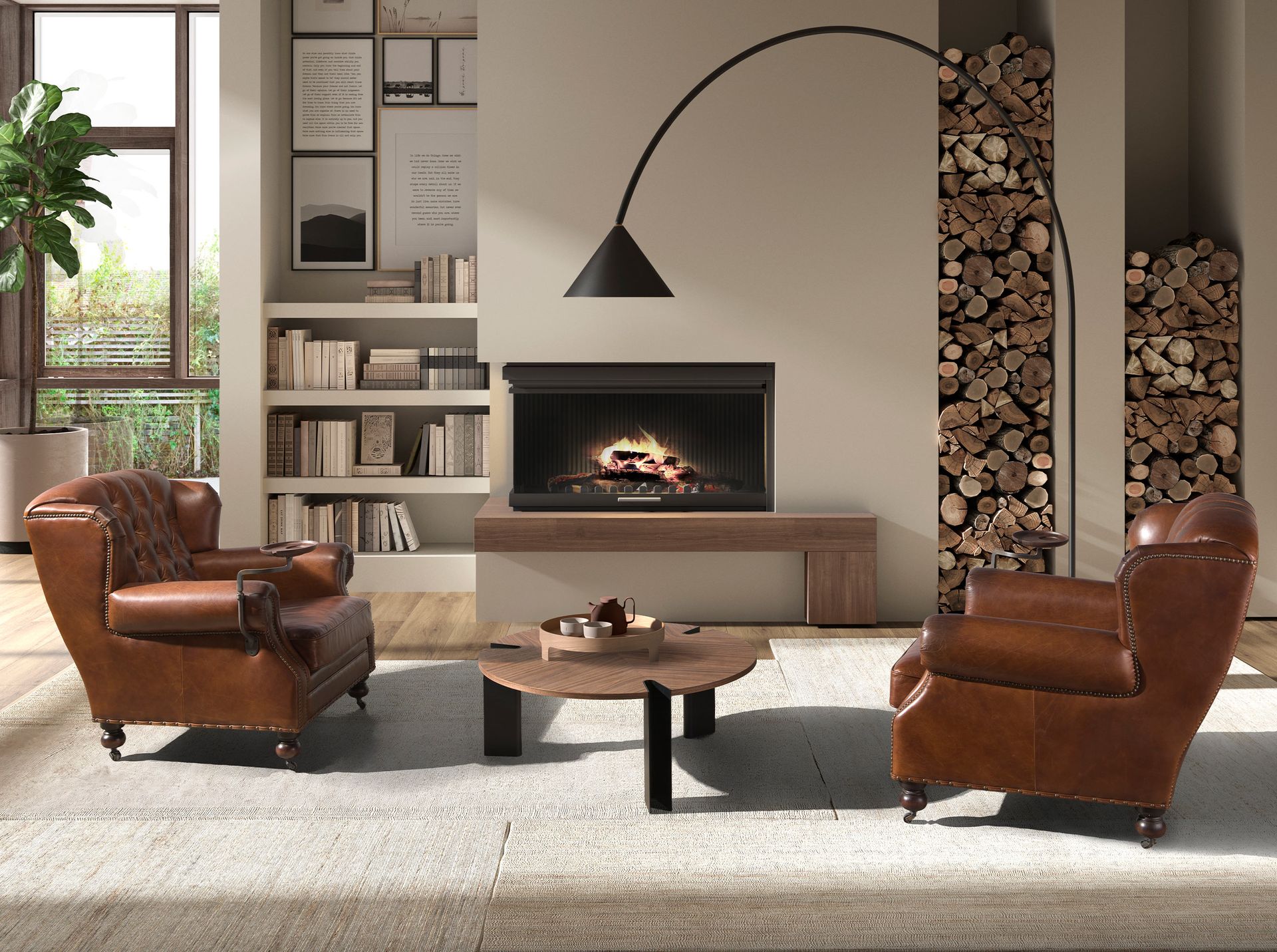 Cognac brown leather Chester armchair