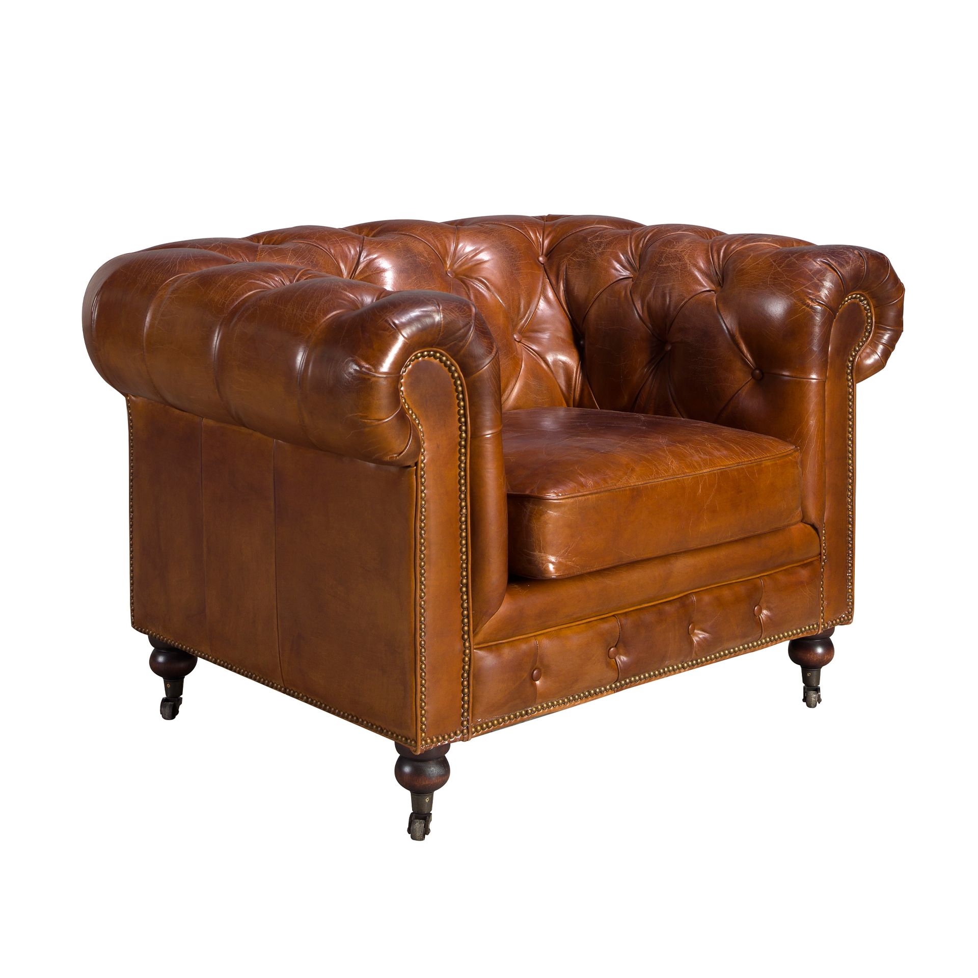 Cognac brown leather Chester armchair