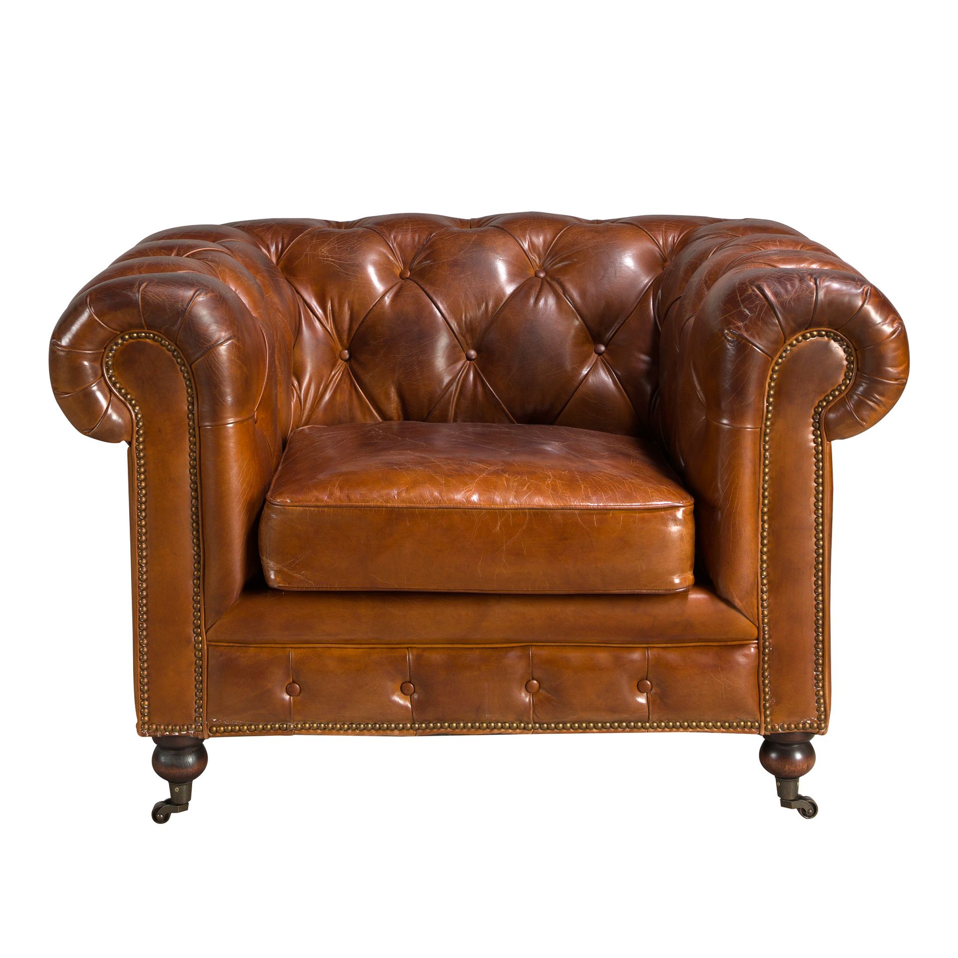 Cognac brown leather Chester armchair