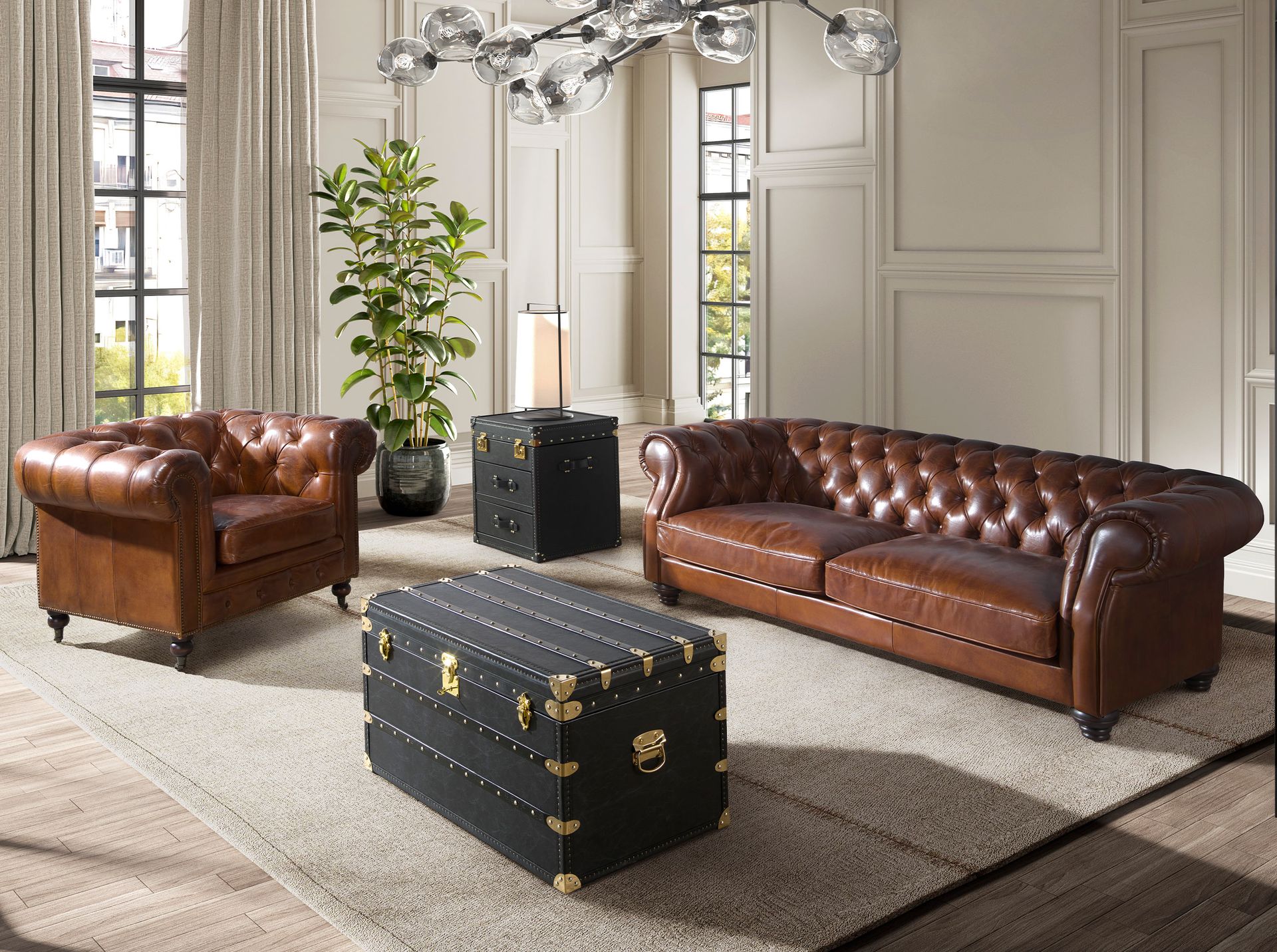 Cognac brown leather Chester armchair