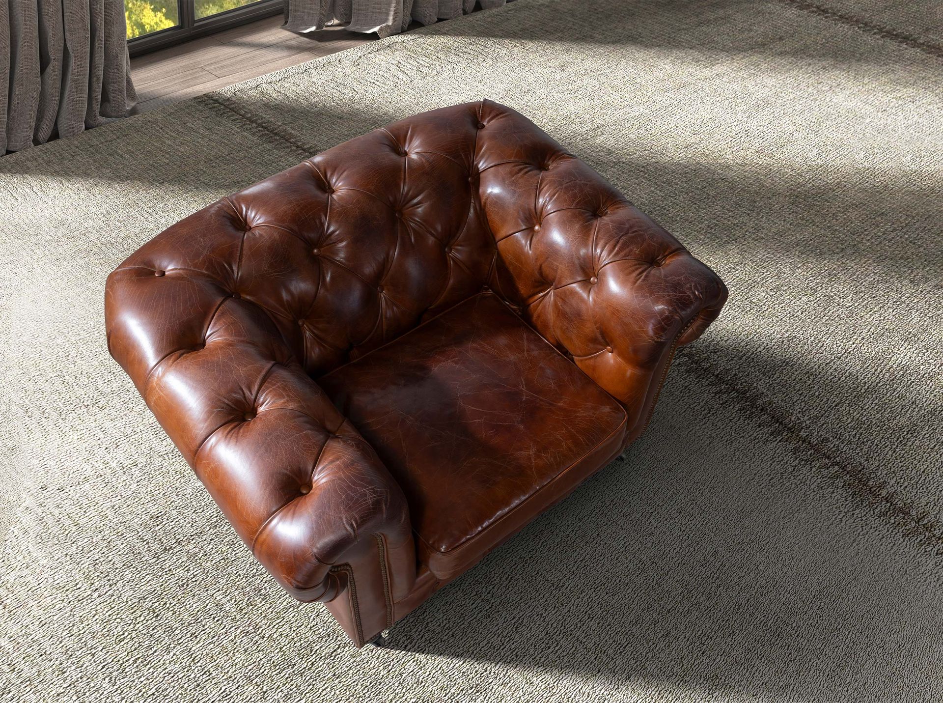 Cognac brown leather Chester armchair
