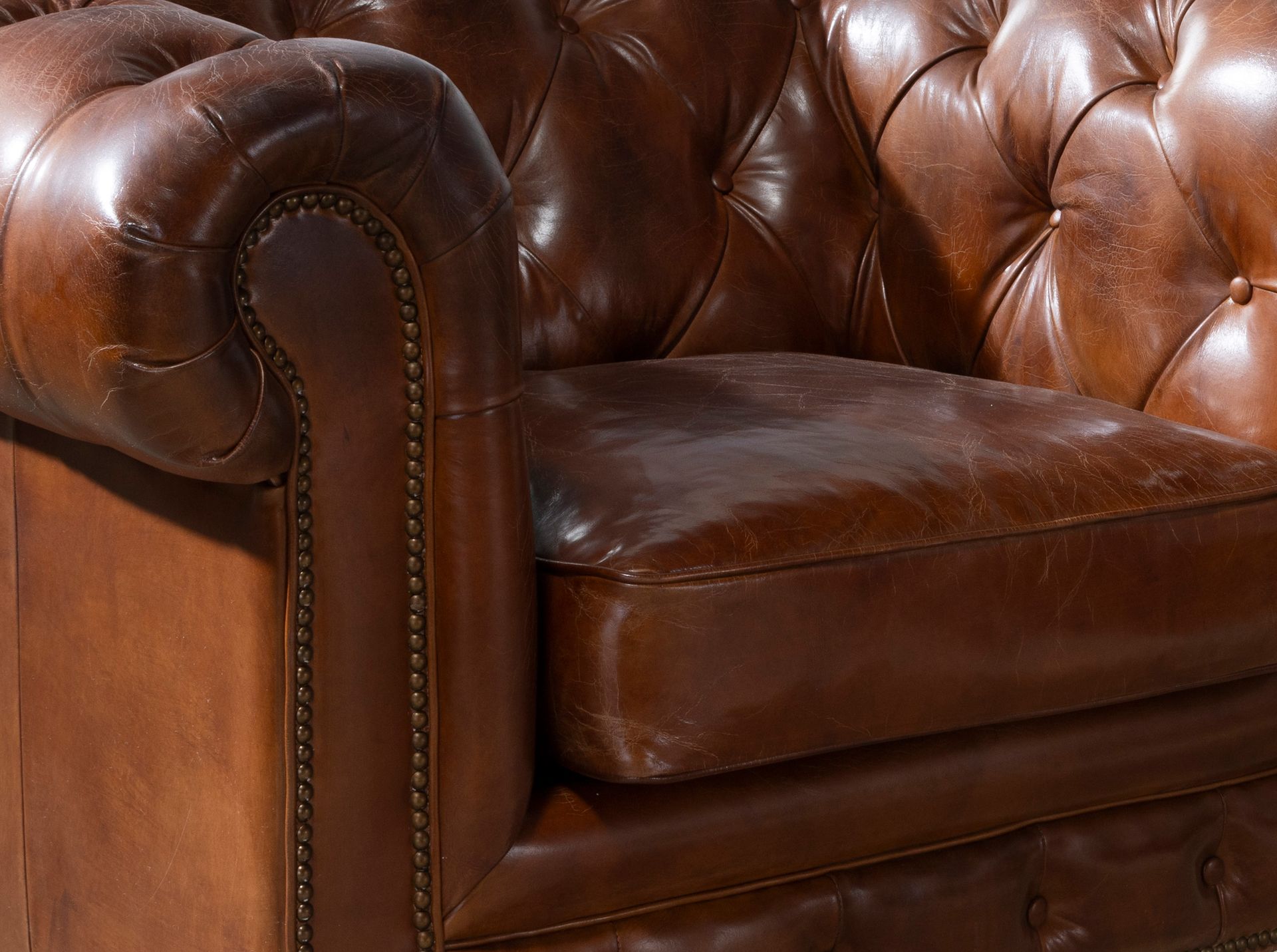 Cognac brown leather Chester armchair