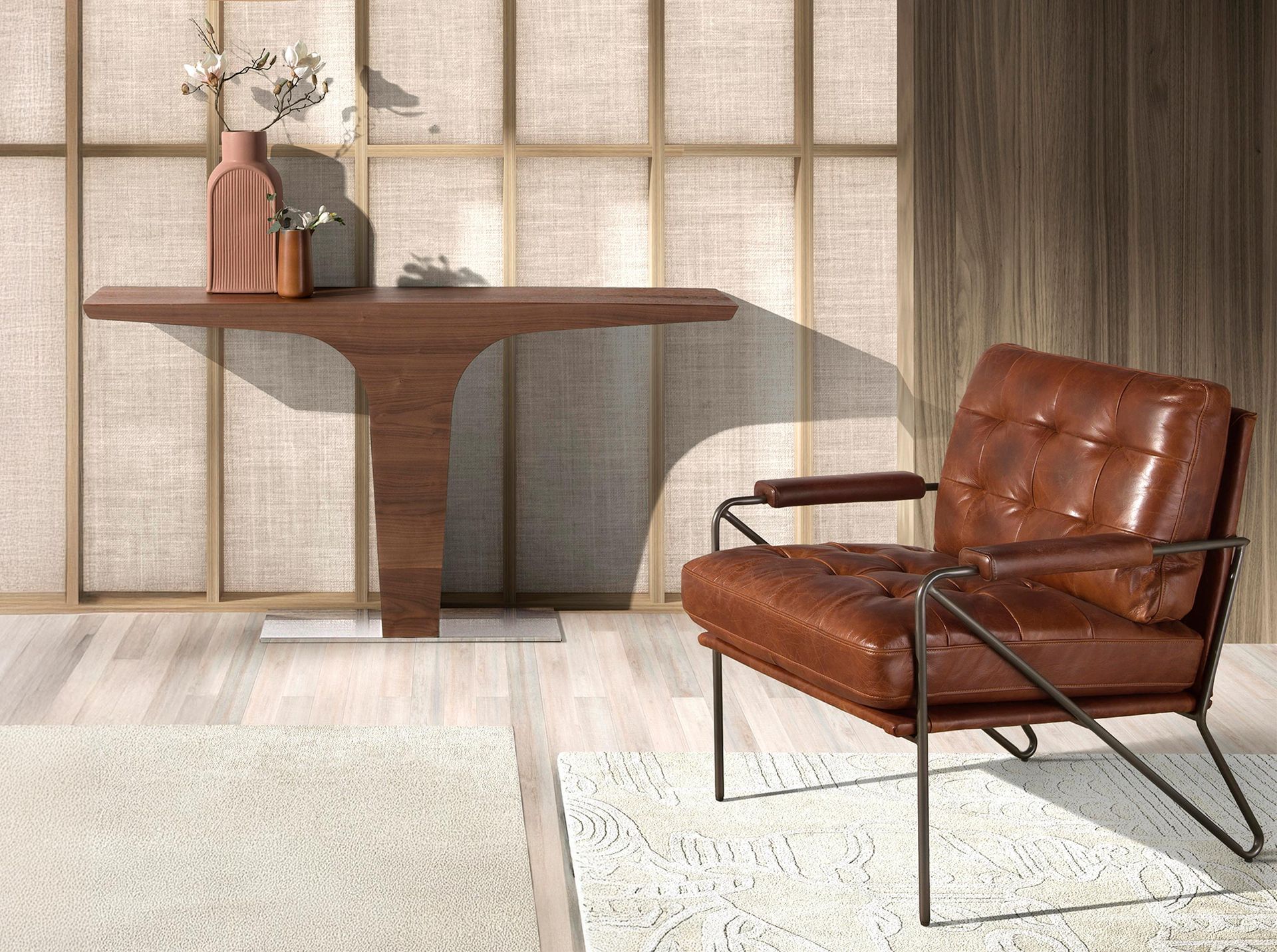 Cognac brown leather armchair