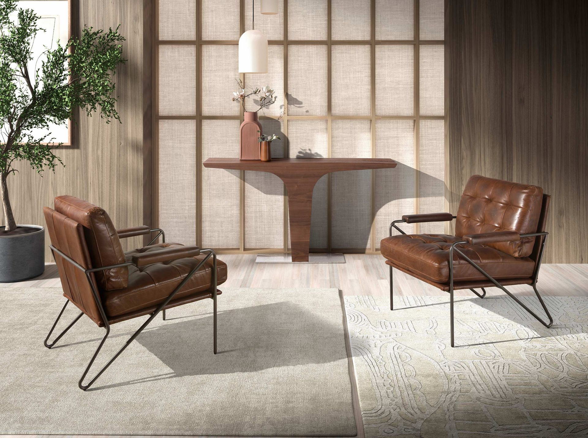 Cognac brown leather armchair