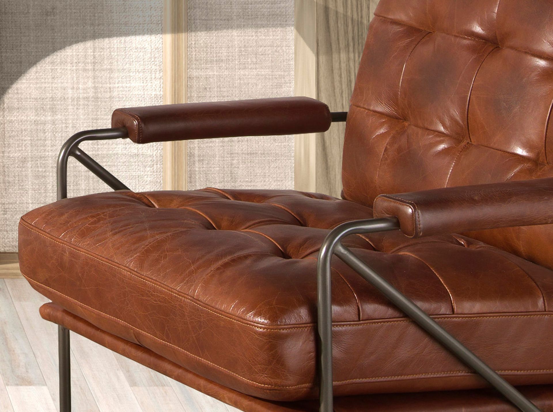 Cognac brown leather armchair