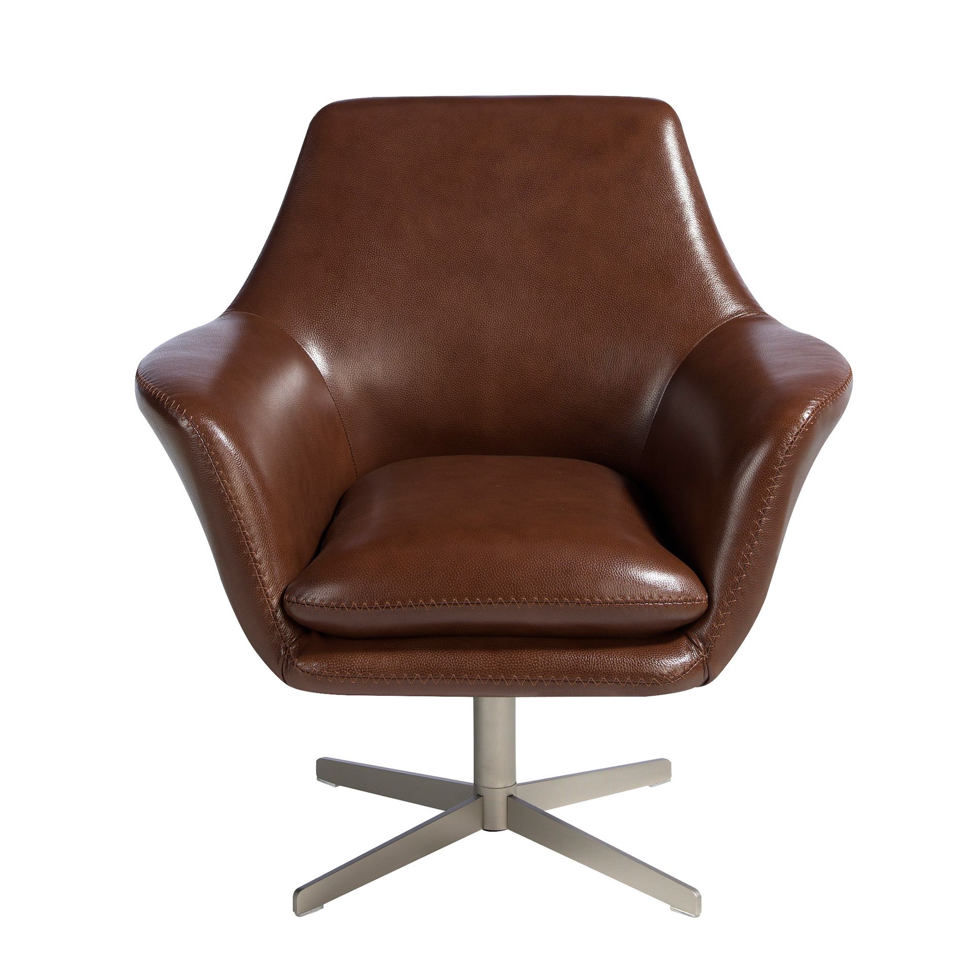 Cognac brown leather swivel armchair