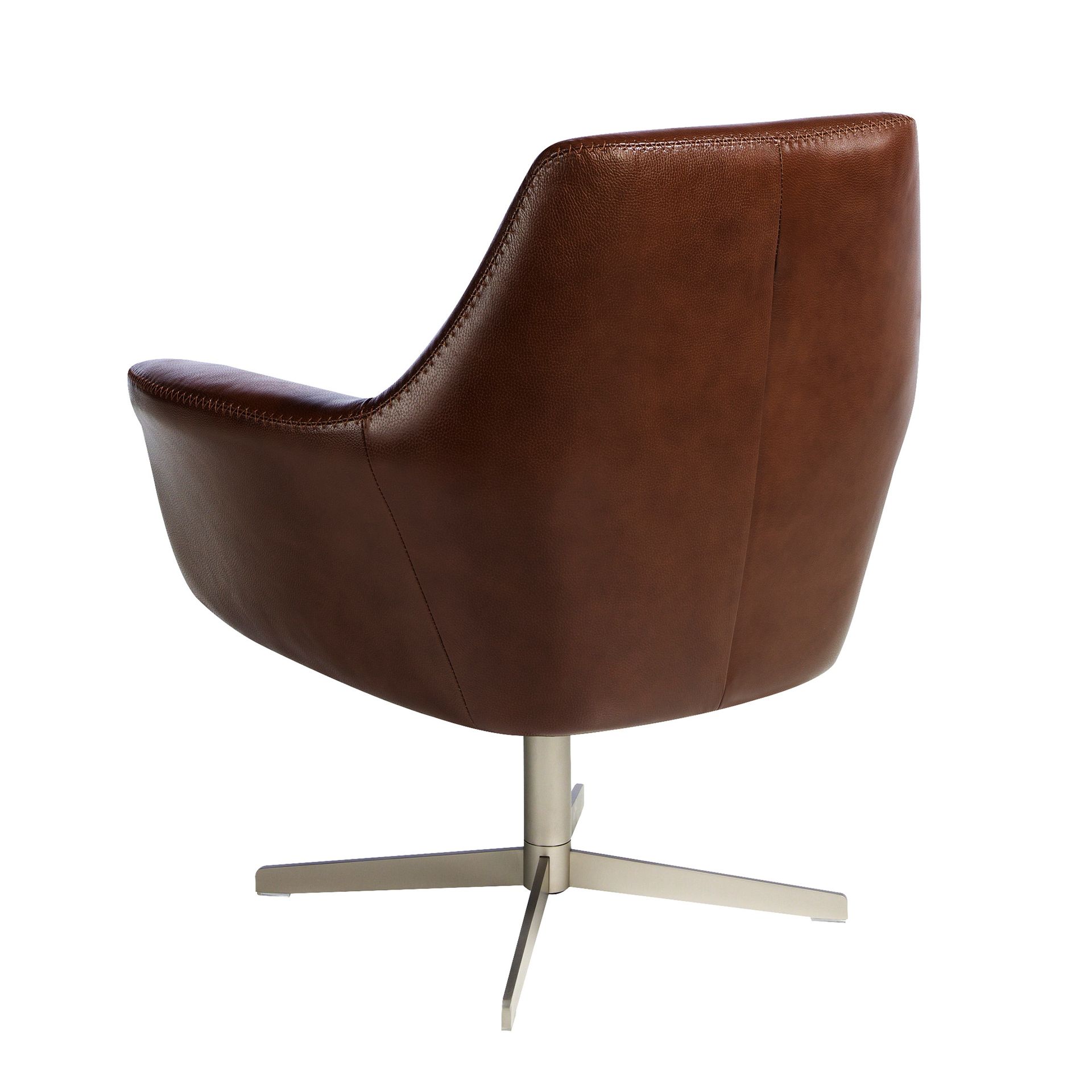 Cognac brown leather swivel armchair