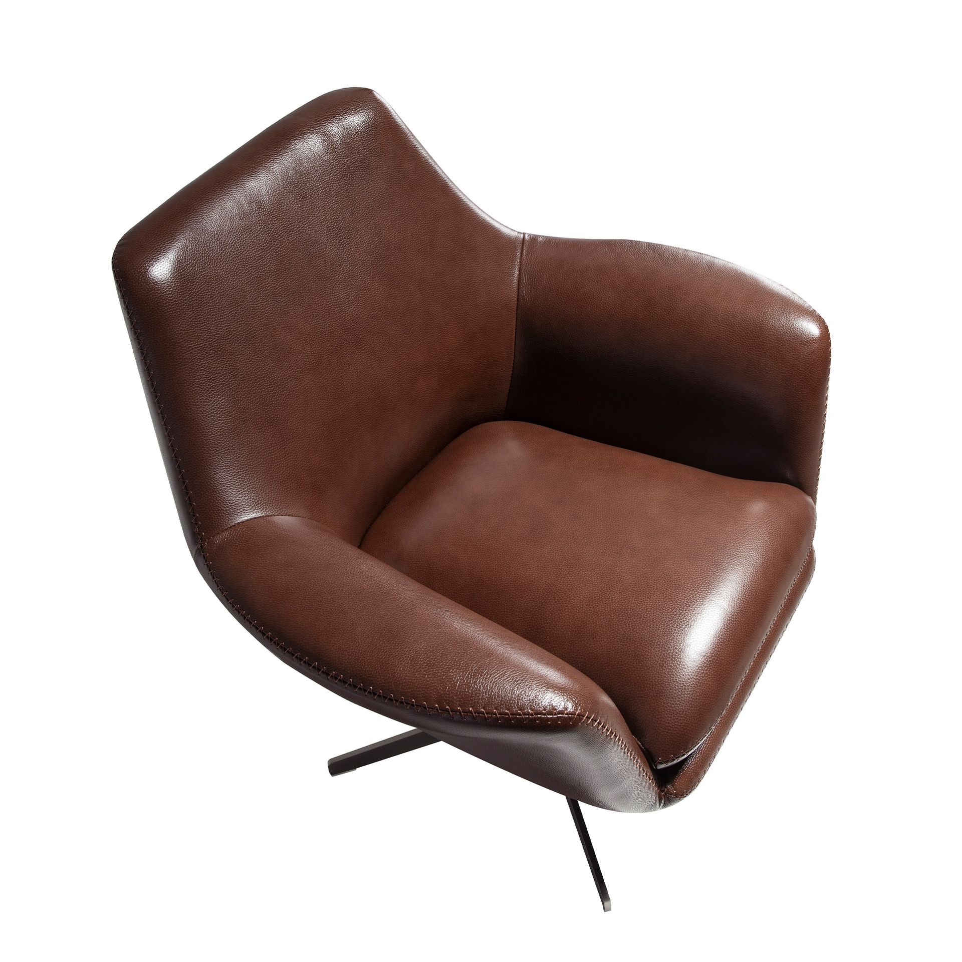 Cognac brown leather swivel armchair