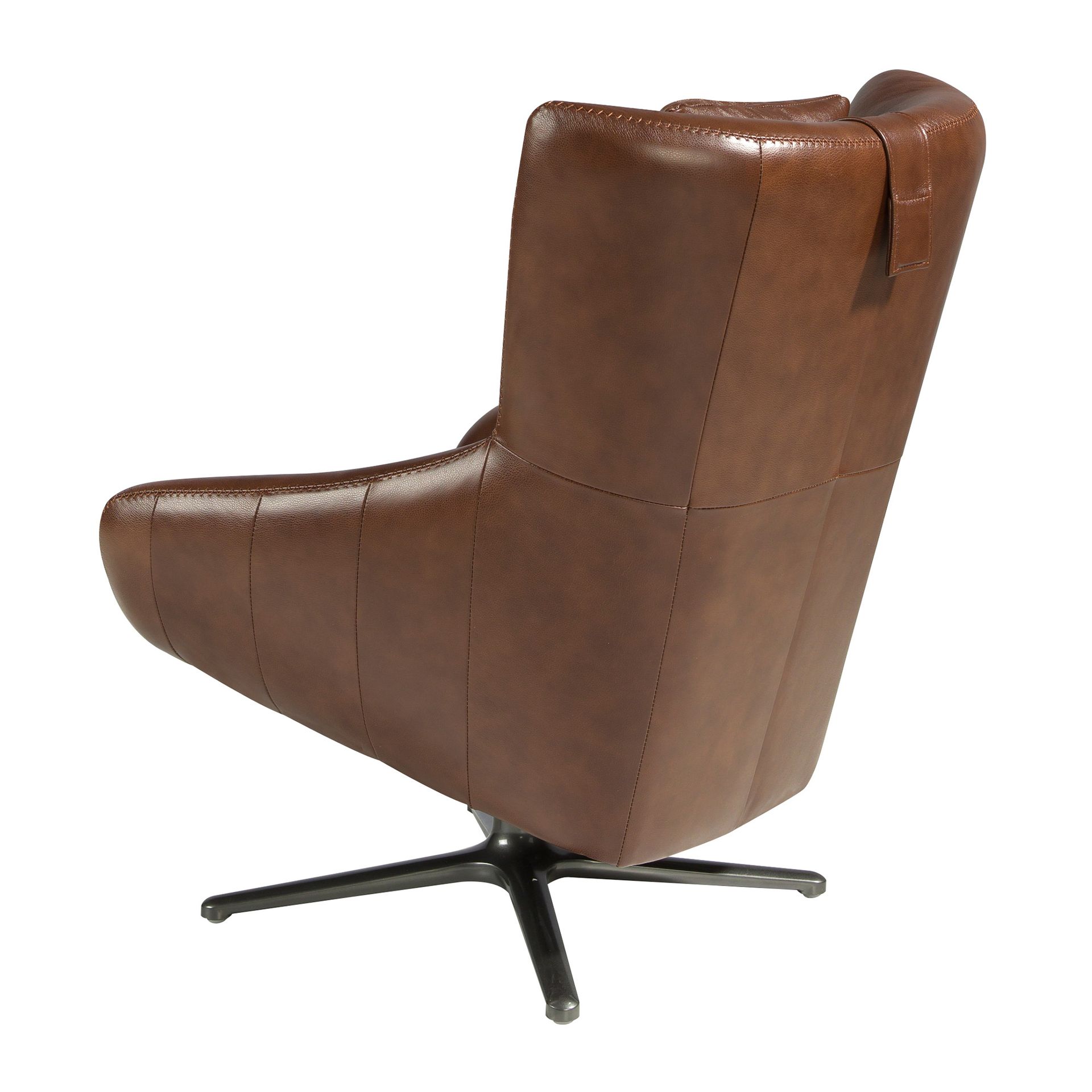 Cognac brown leather swivel armchair
