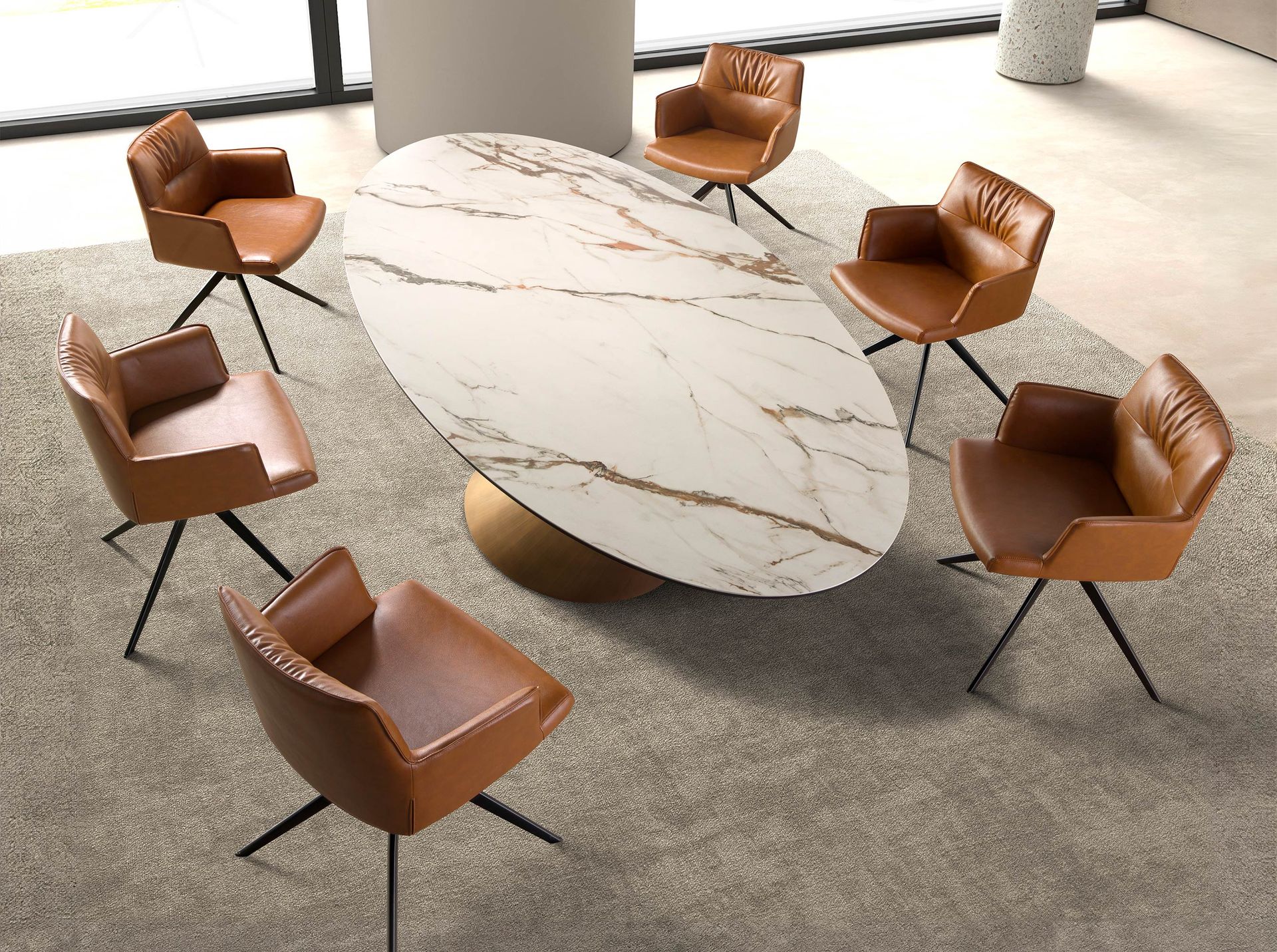 Cognac brown leatherette swivel chair