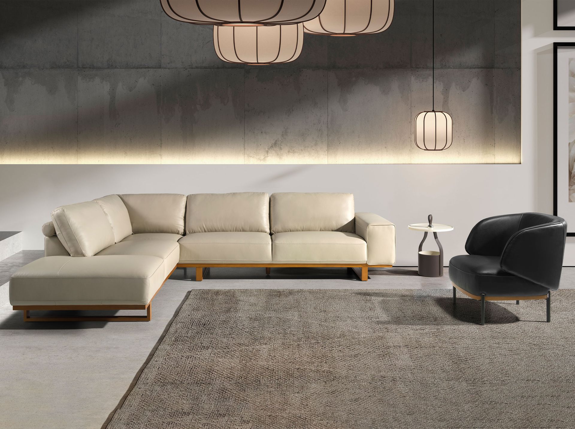 Corner sofa left sand leather