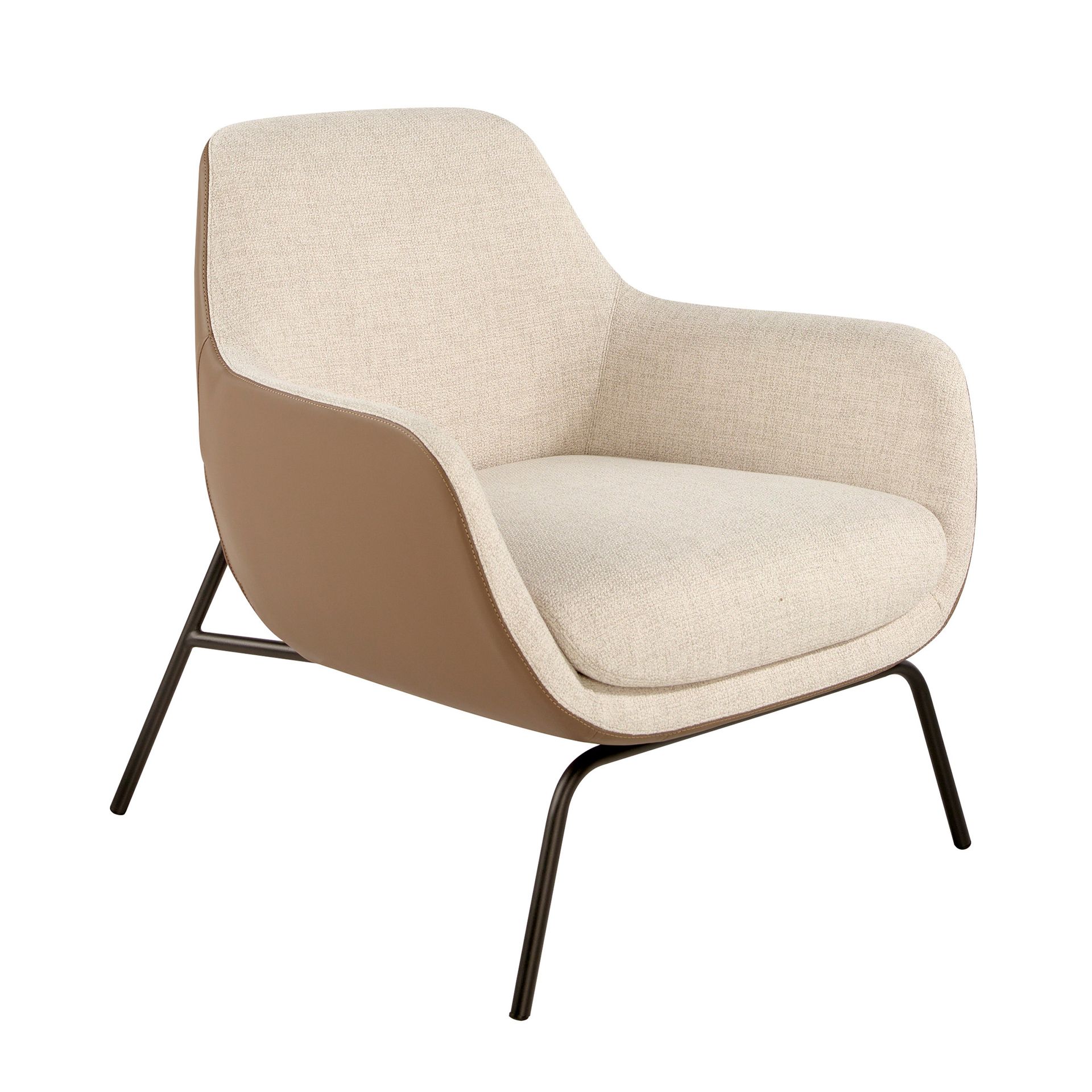 Cream fabric and brown leatherette armchair