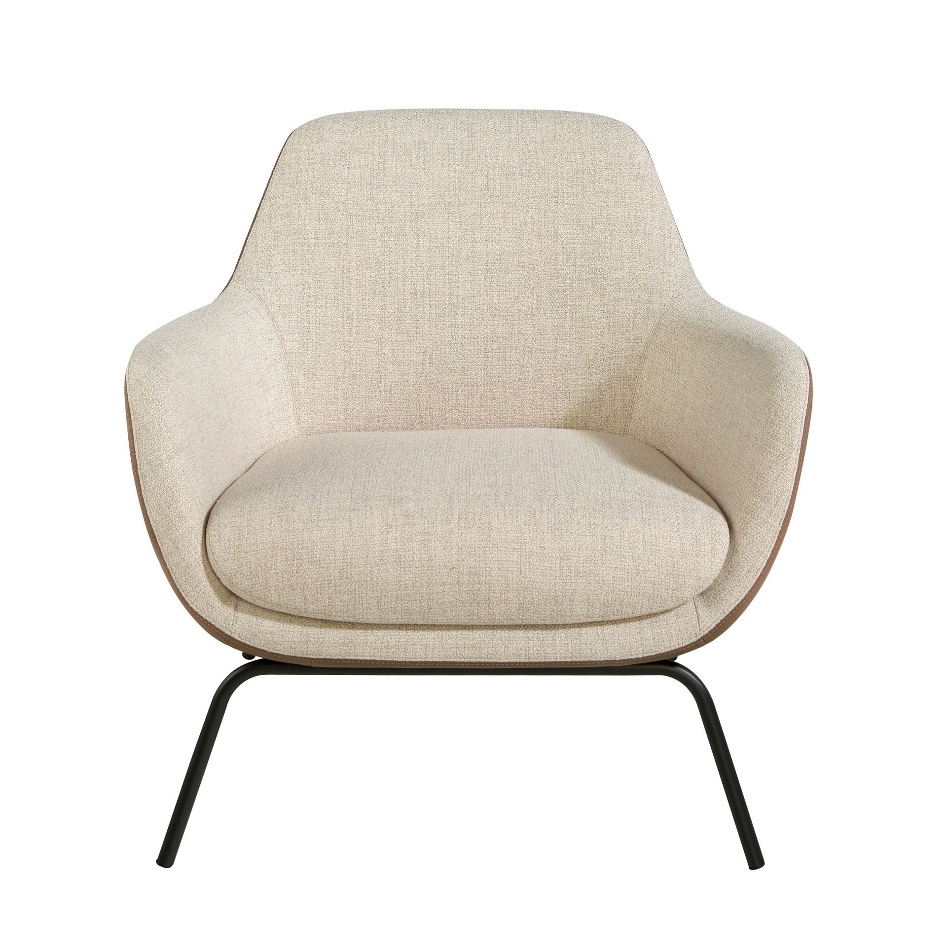 Cream fabric and brown leatherette armchair