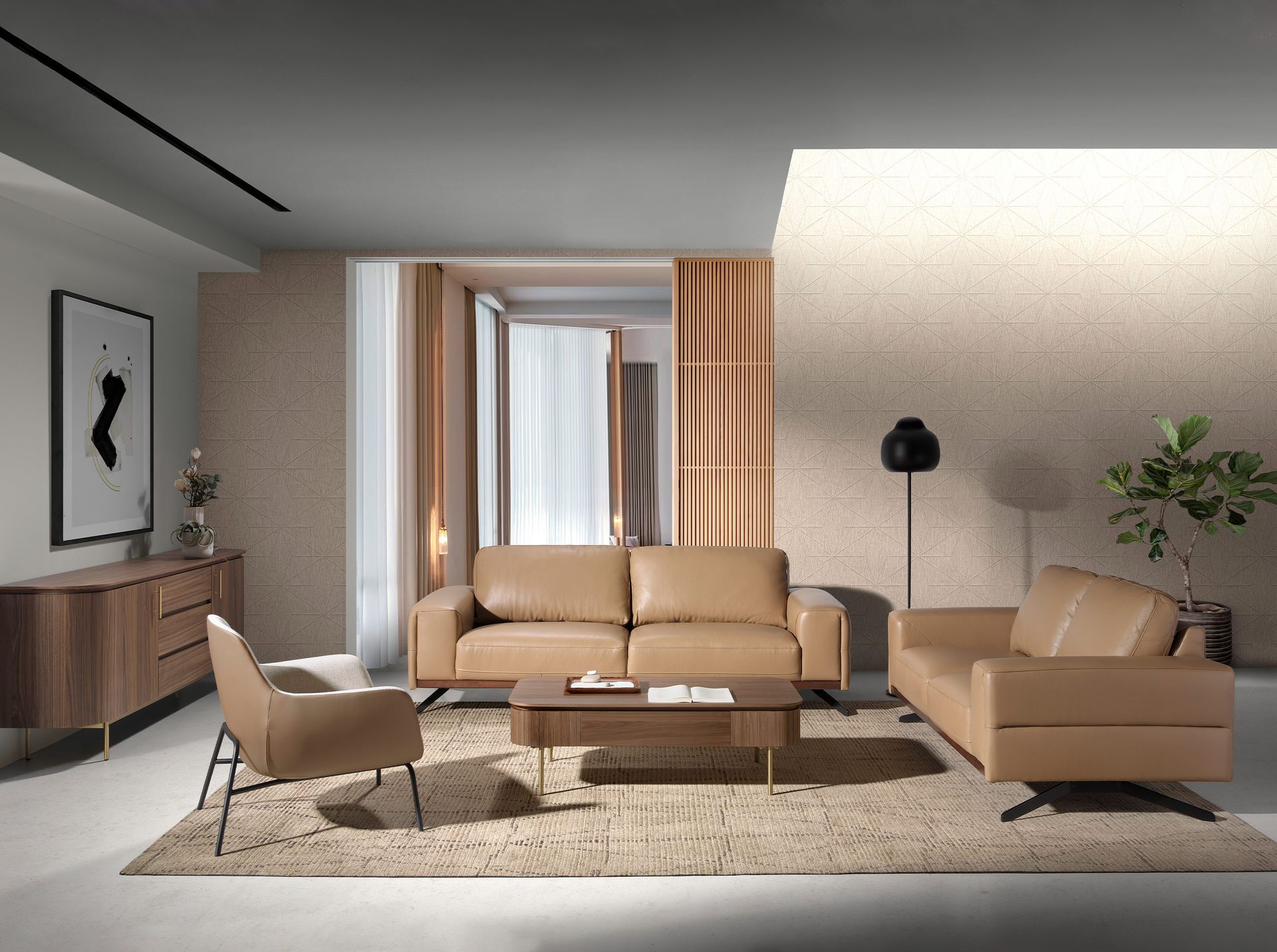 Cream fabric and brown leatherette armchair