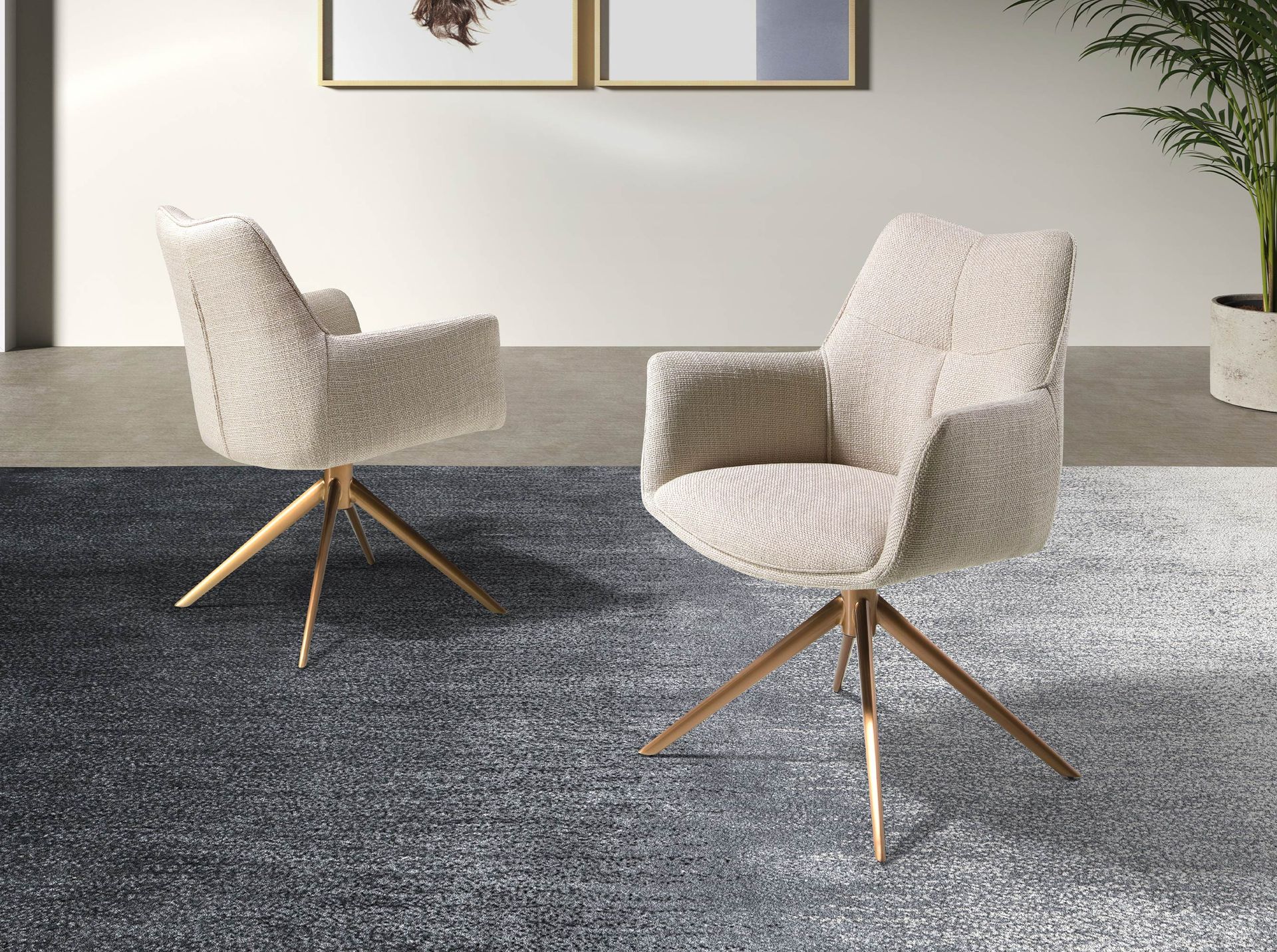 Cream fabric swivel chair