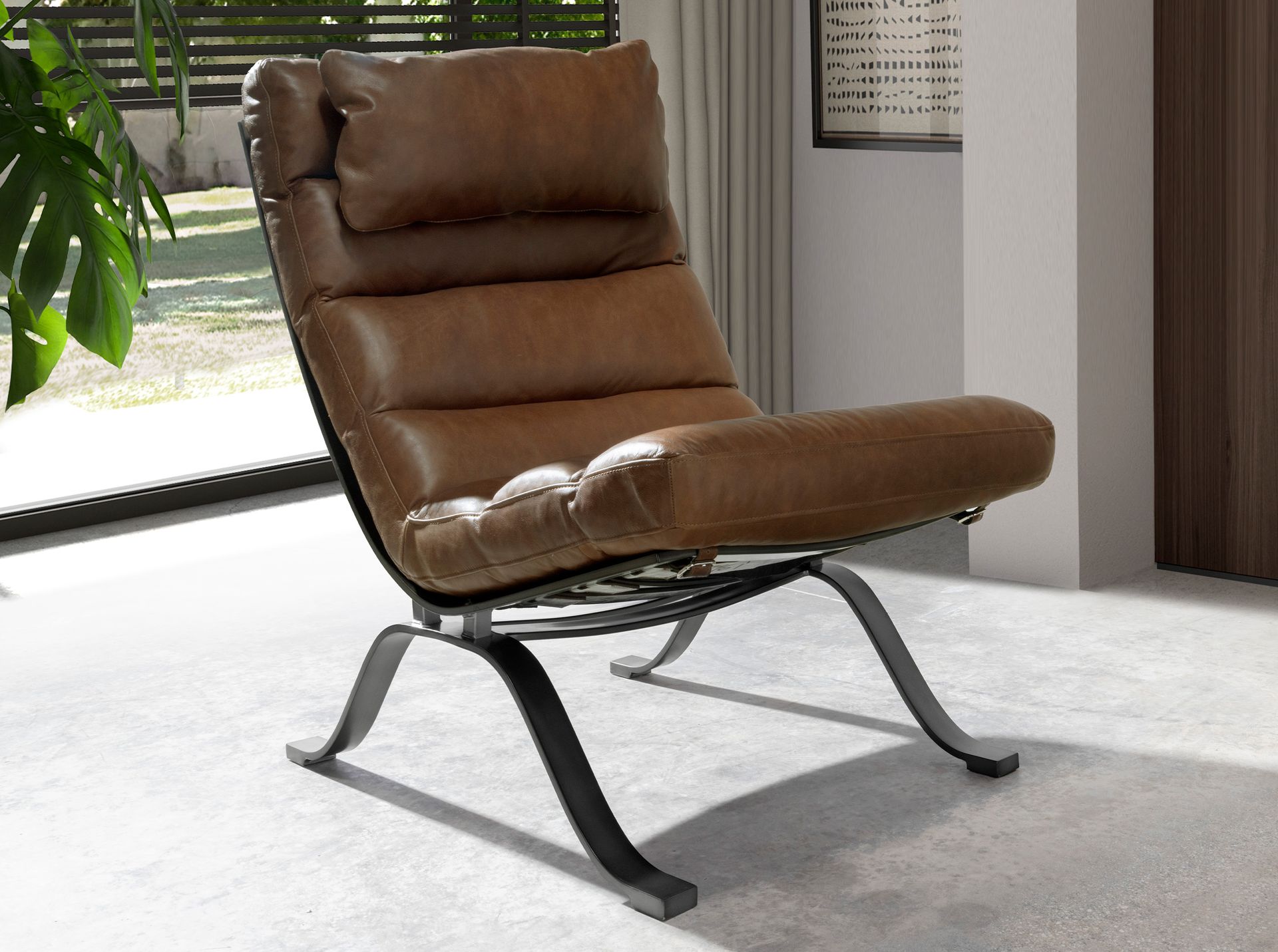 Dark brown leather armchair