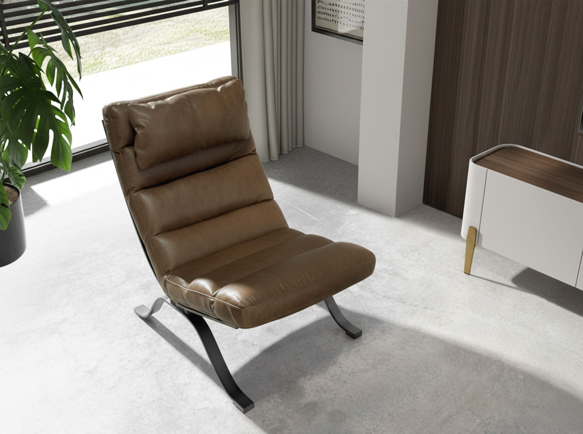Dark brown leather armchair