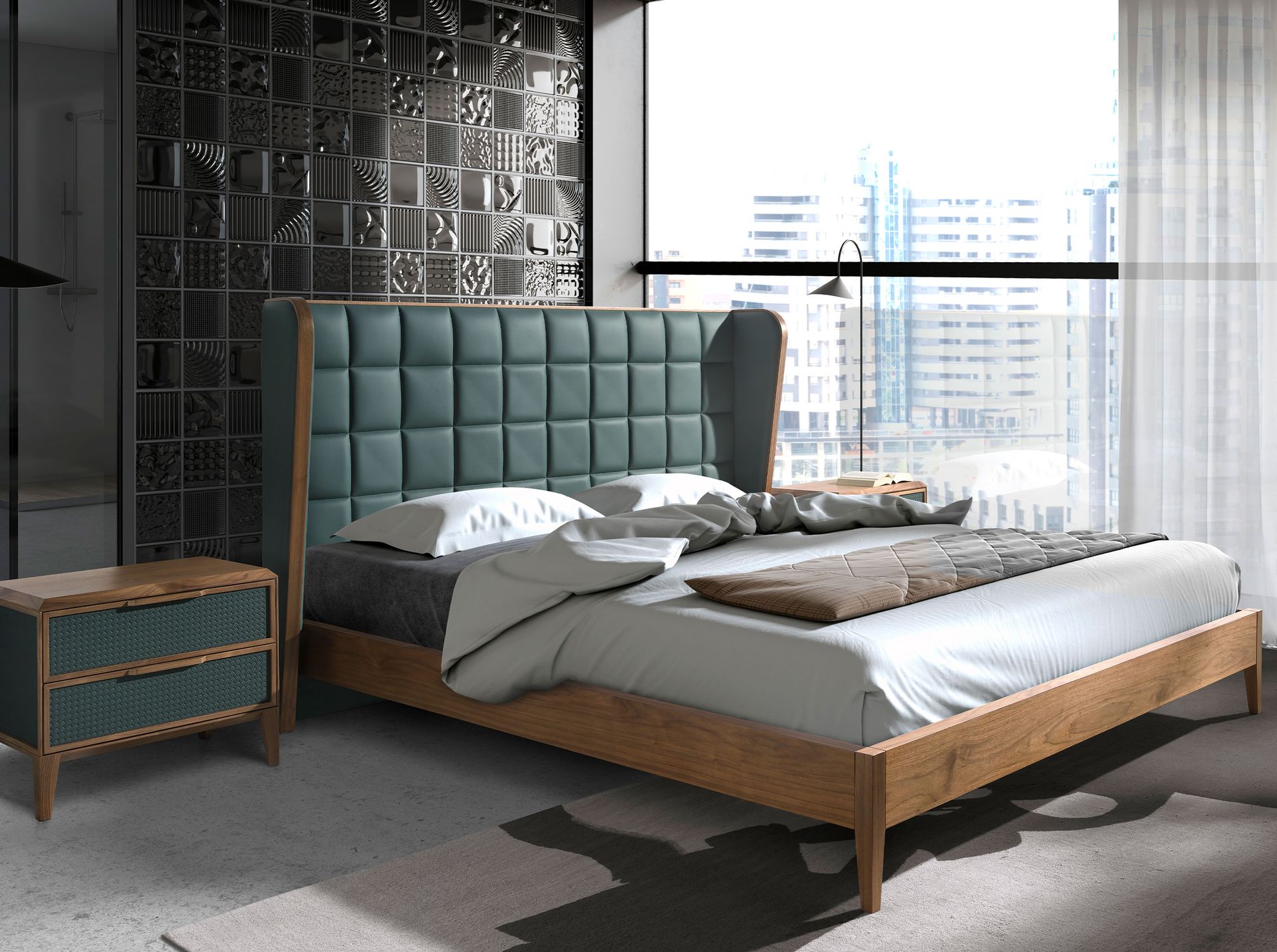 Dark green leatherette bed