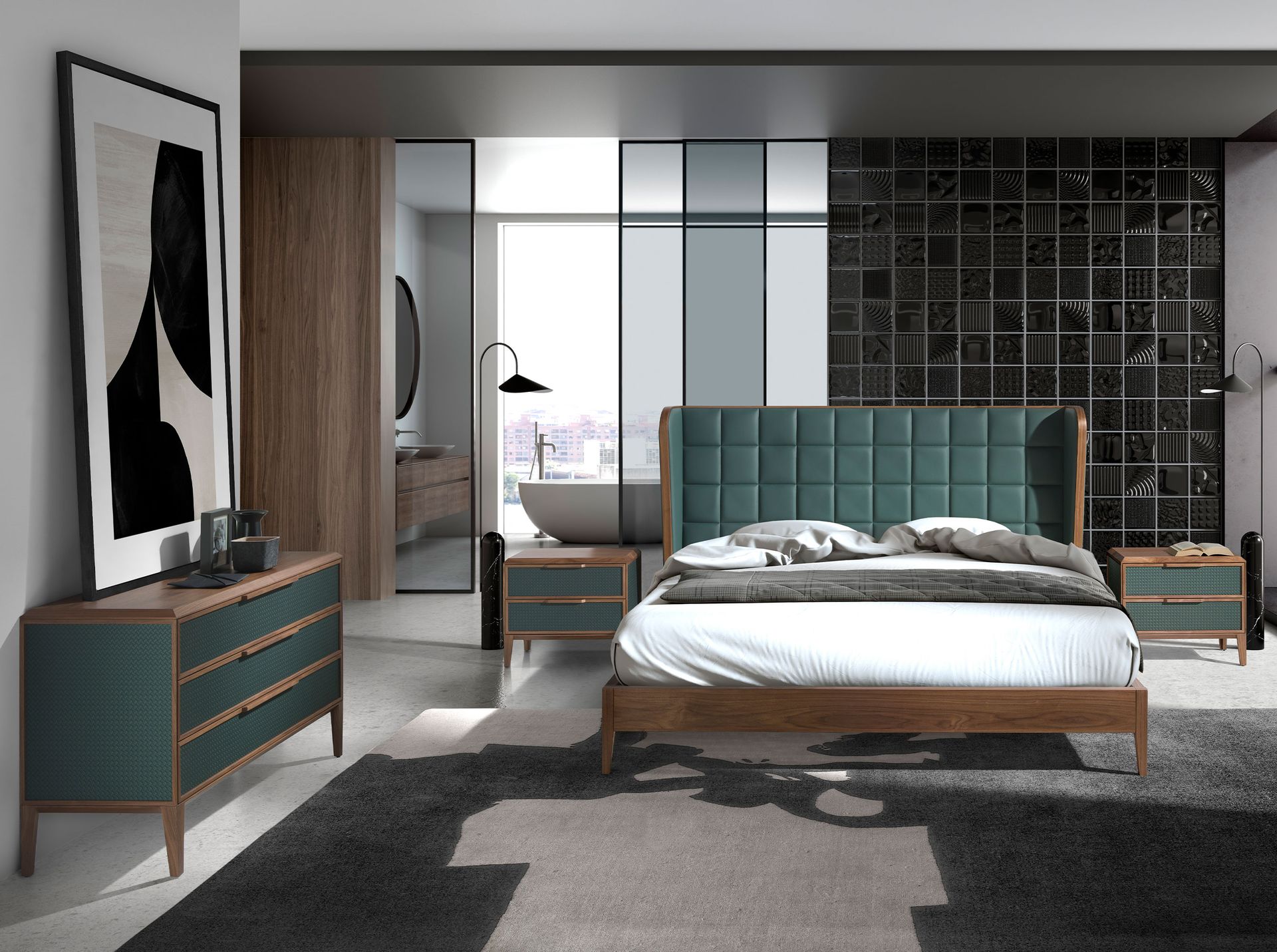 Dark green leatherette bed