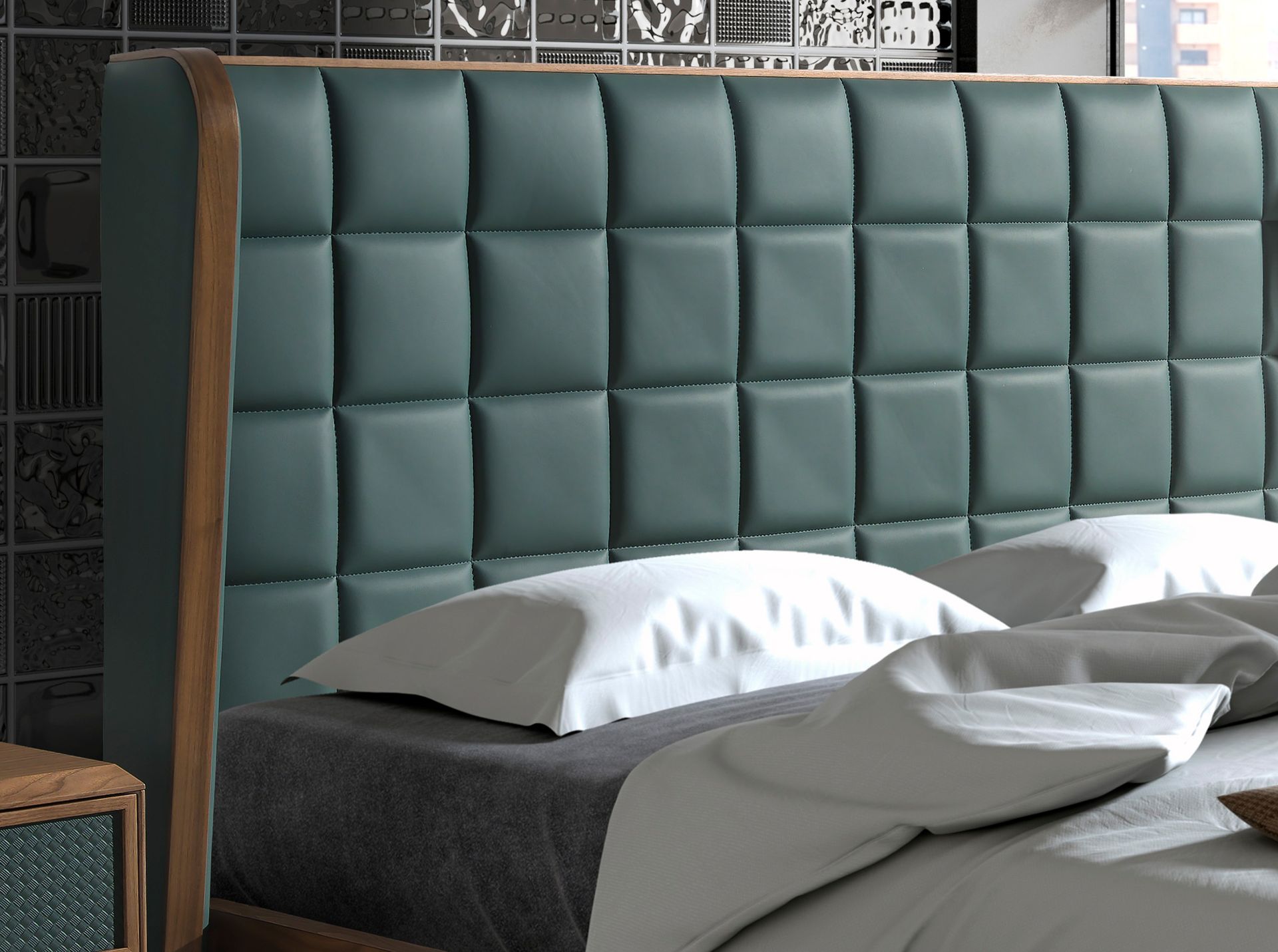 Dark green leatherette bed