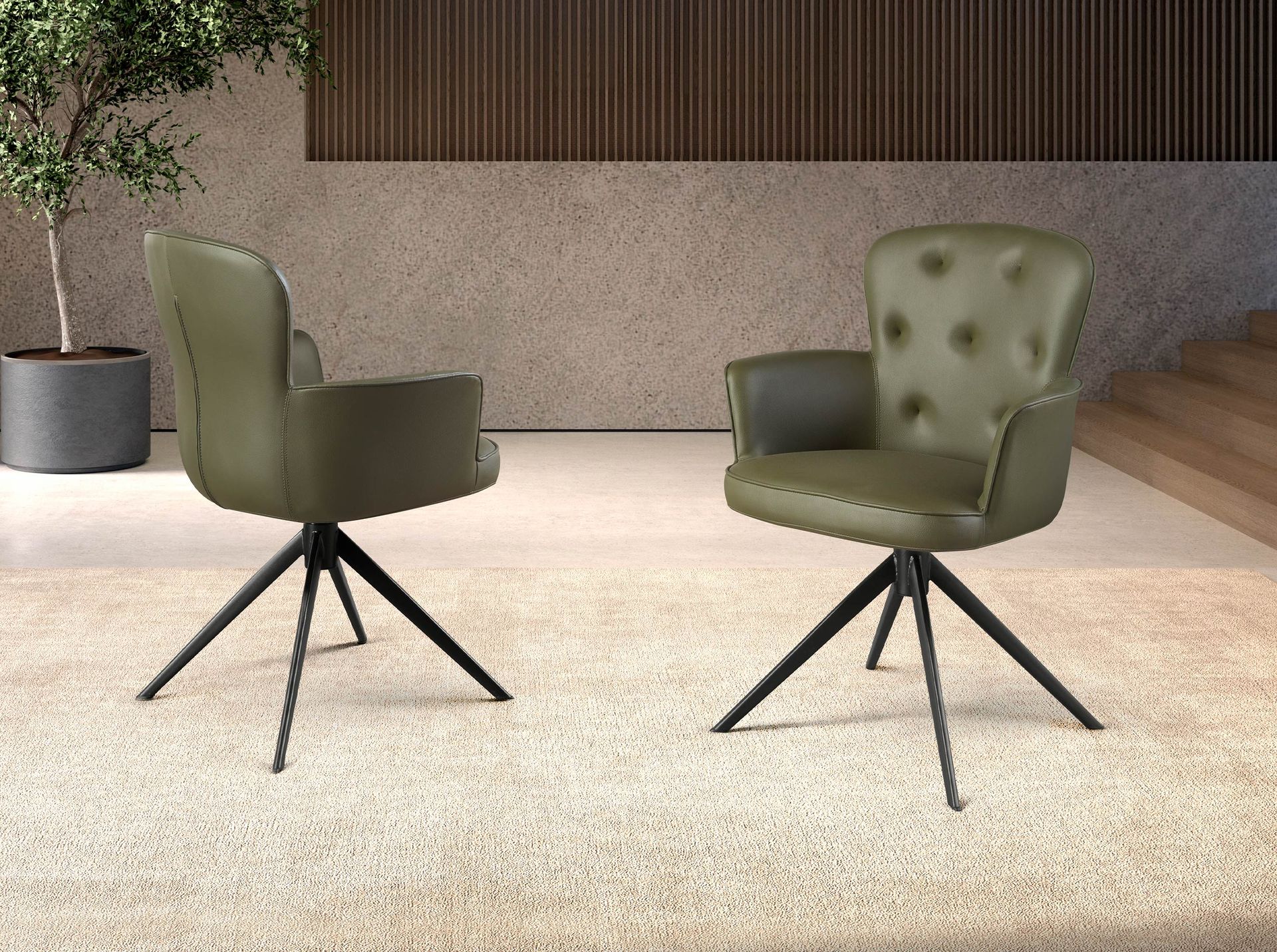 Dark green leatherette swivel chair
