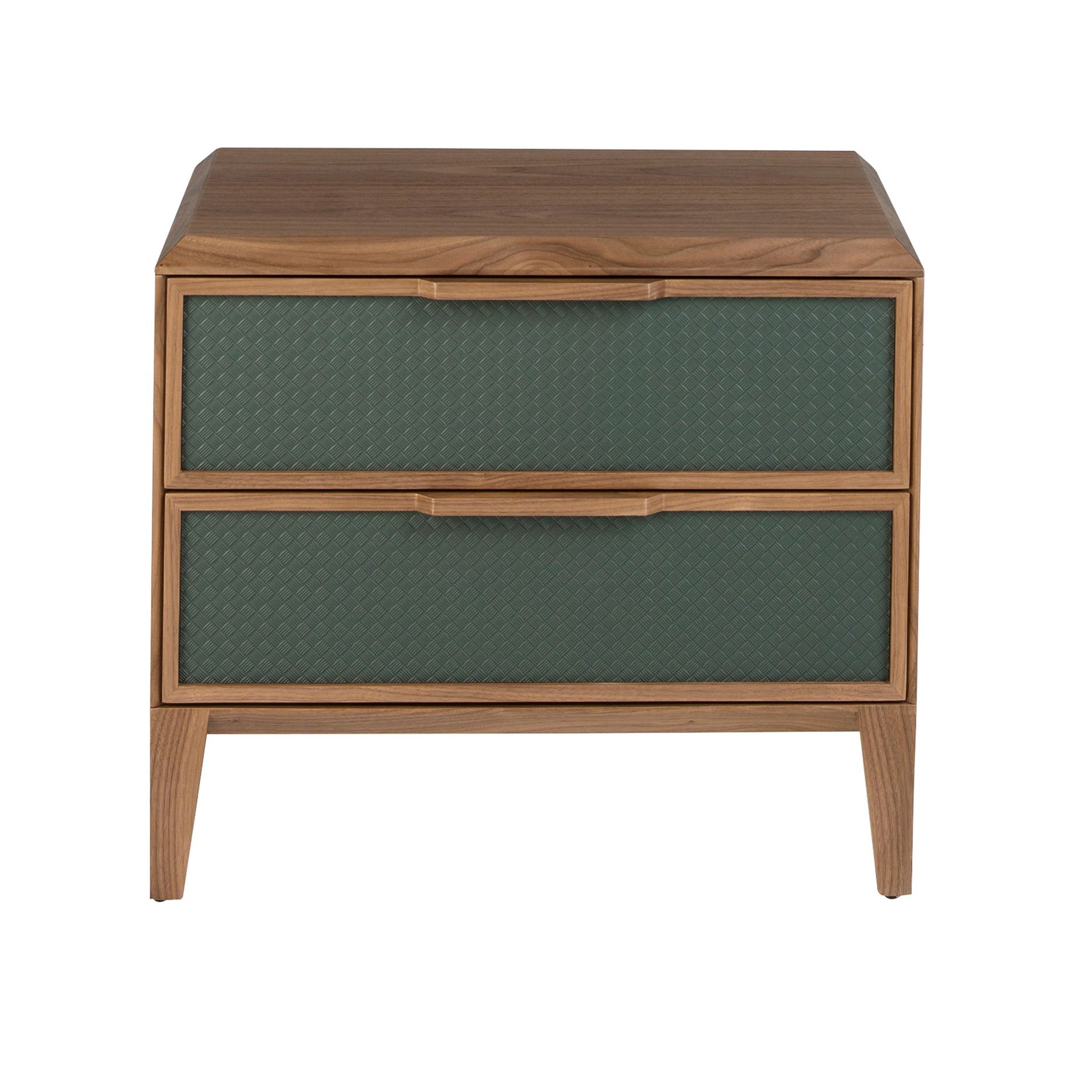 Dark green pvc and walnut bedside table