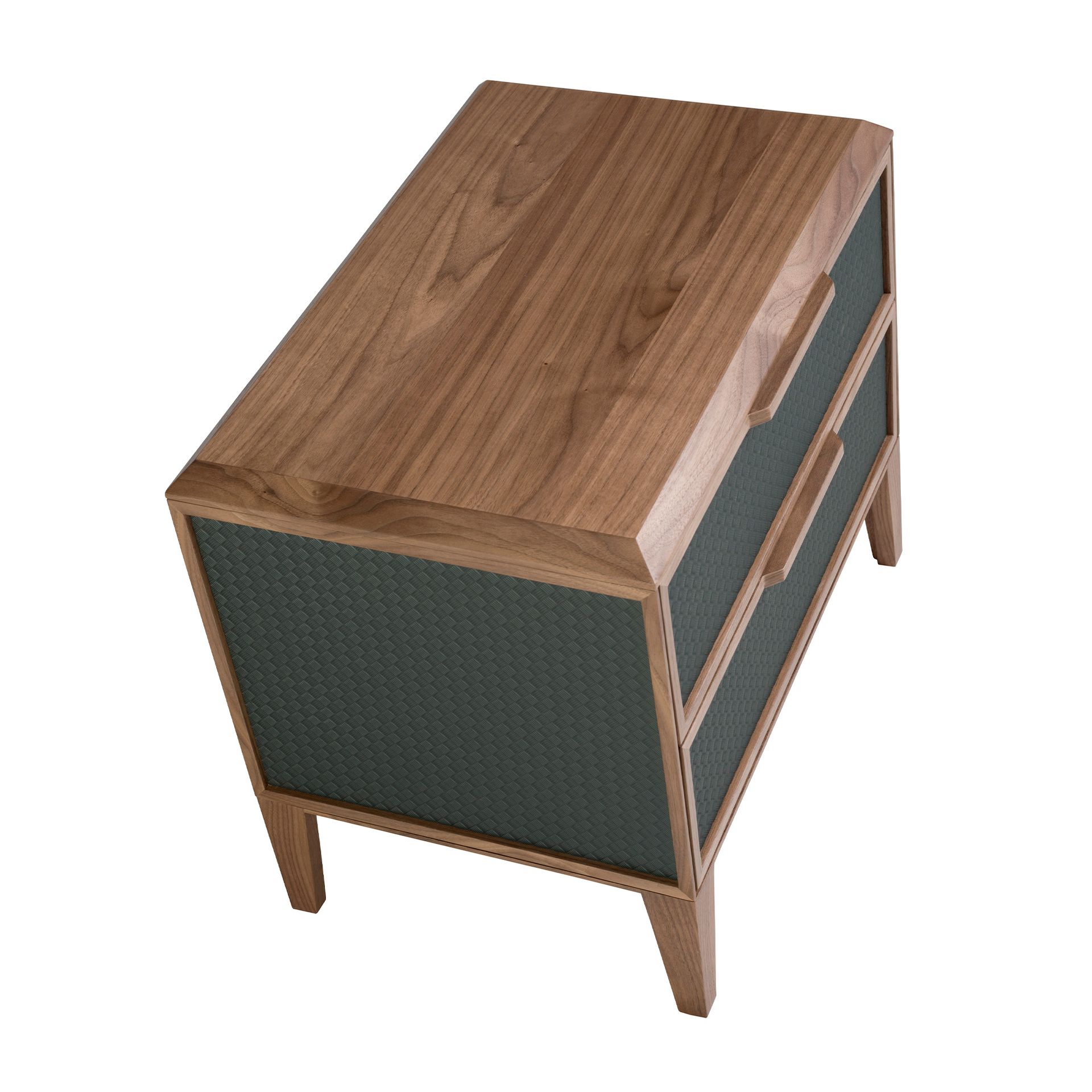Dark green pvc and walnut bedside table