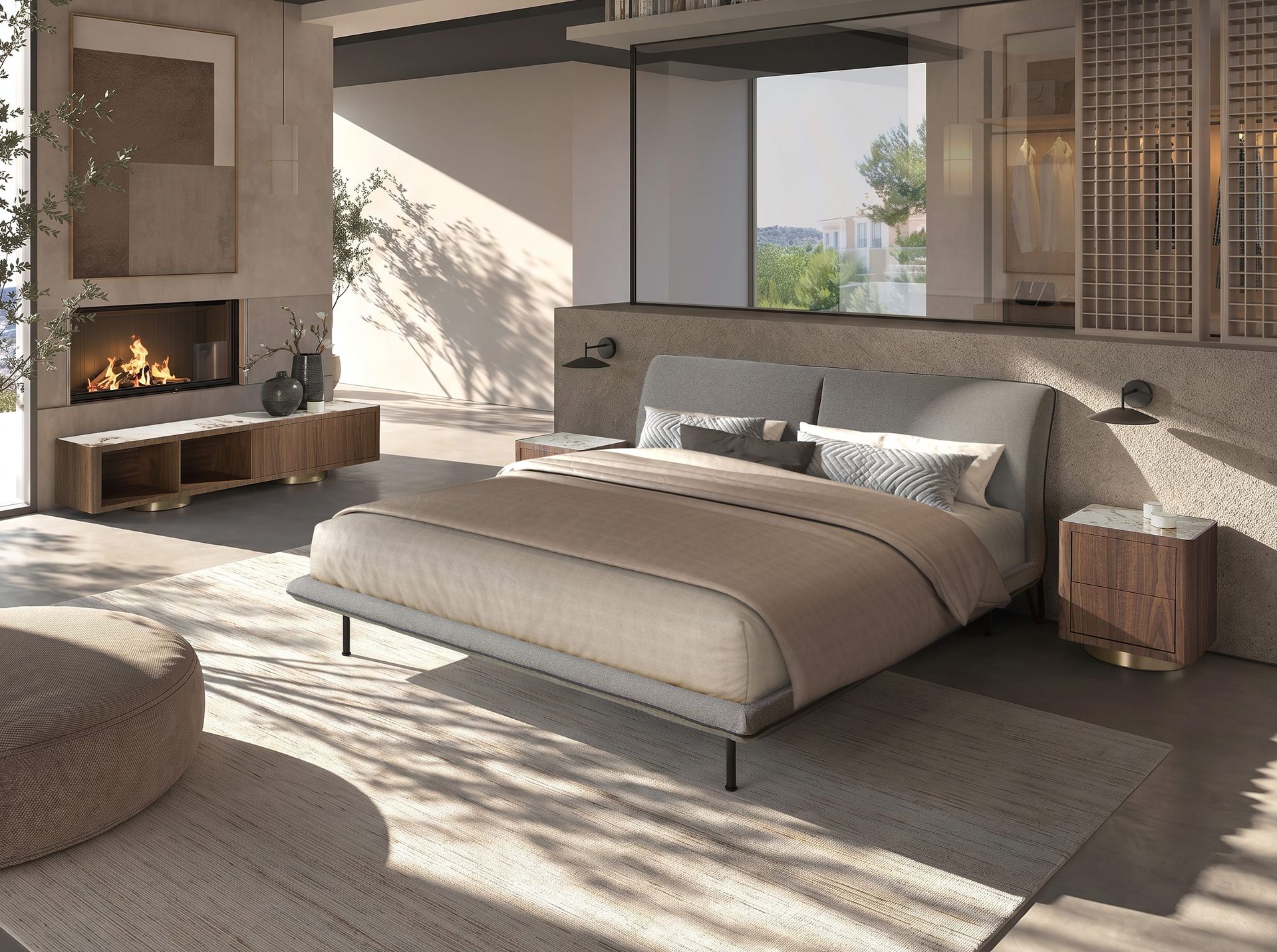 Dark grey fabric bed