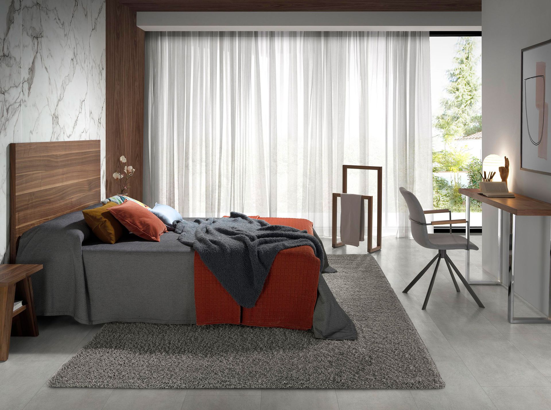 Dark grey fabric swivel chair
