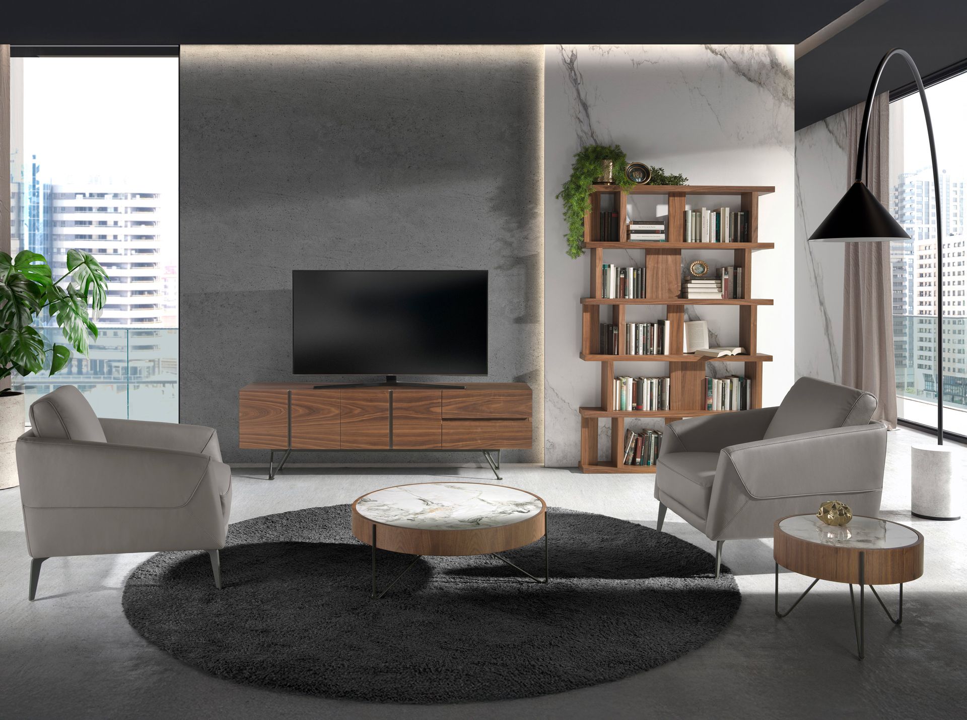 Dark grey leather armchair