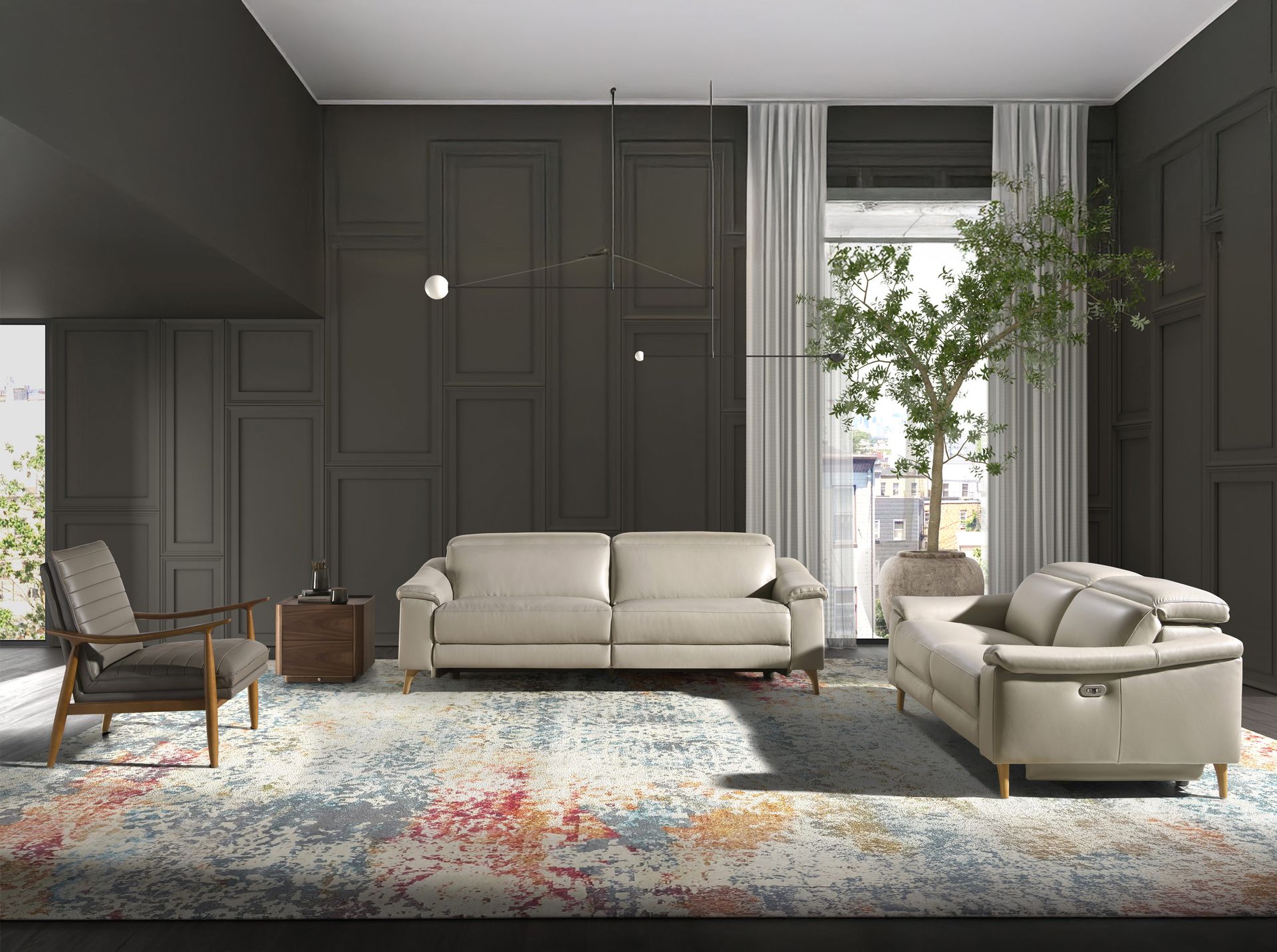Dark grey leather armchair