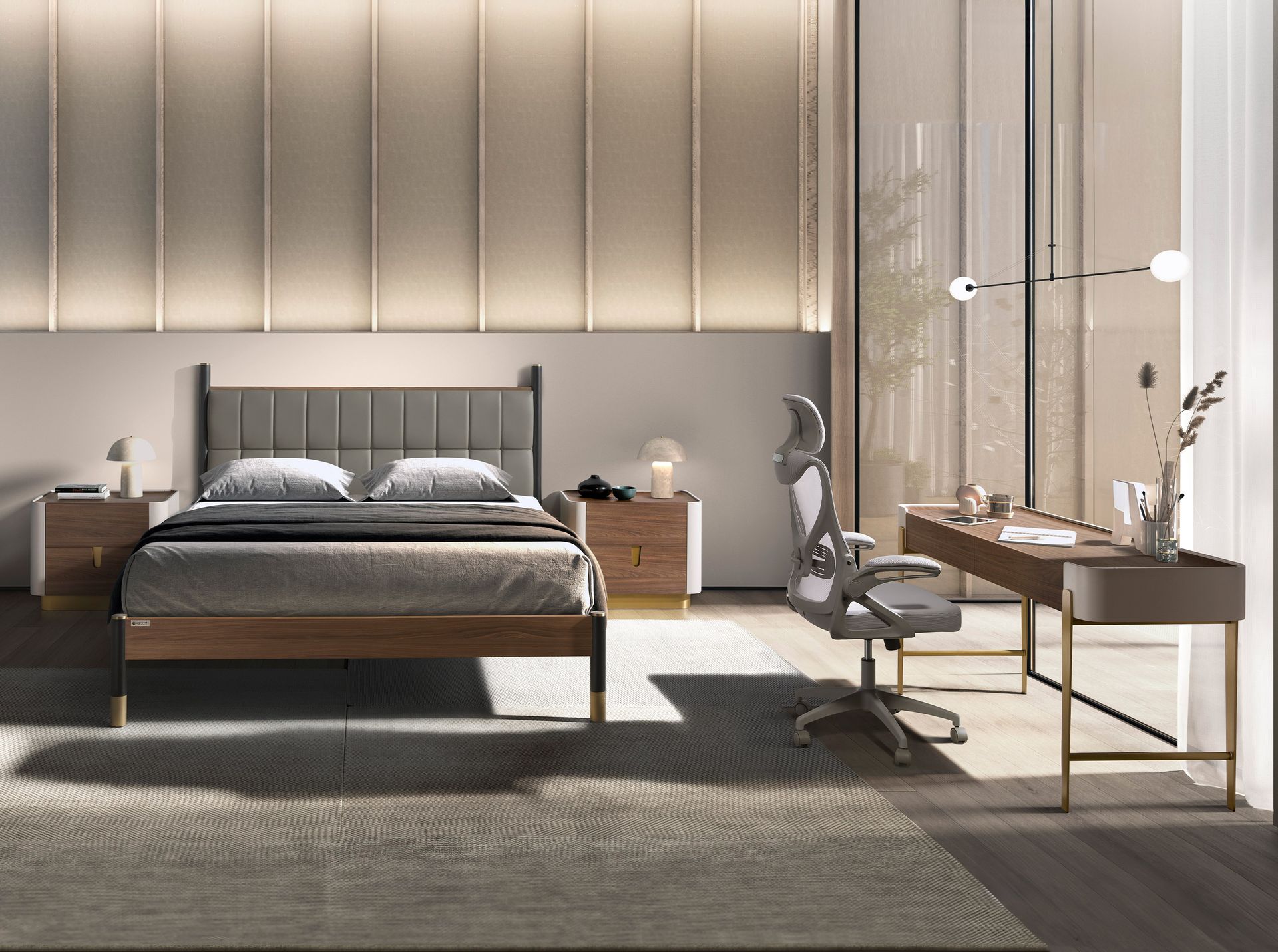 Dark grey leatherette bed