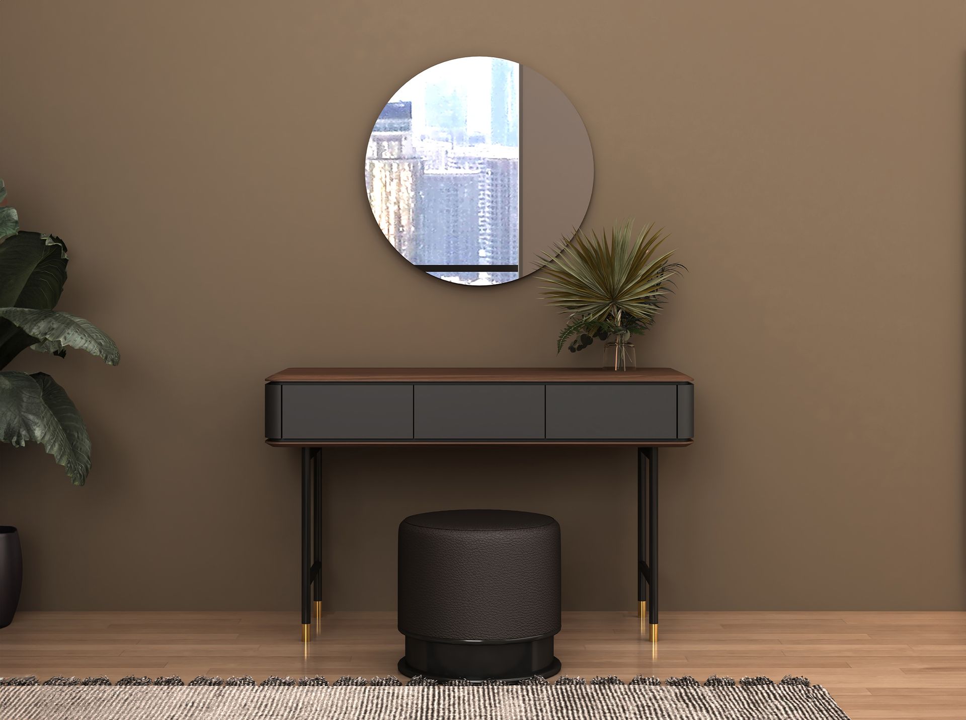 Dark grey leatherette pouffe