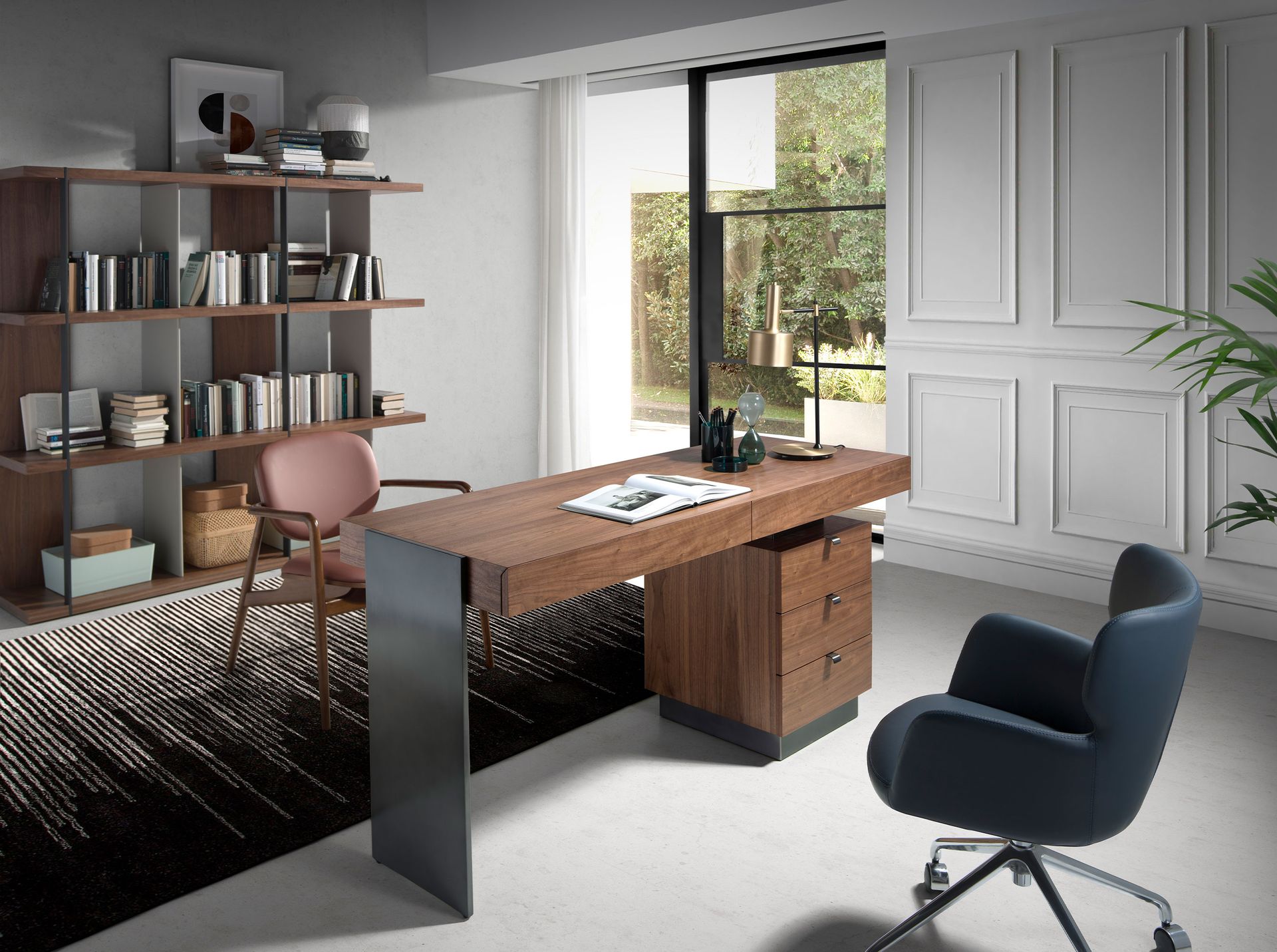 Desk walnut and darkened polished steel