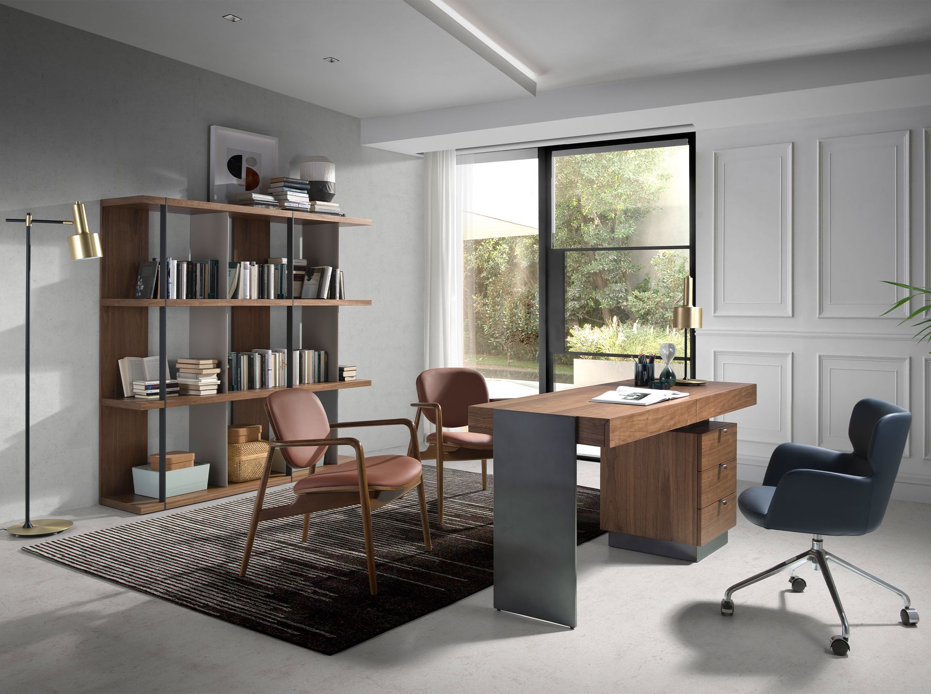 Desk walnut and darkened polished steel