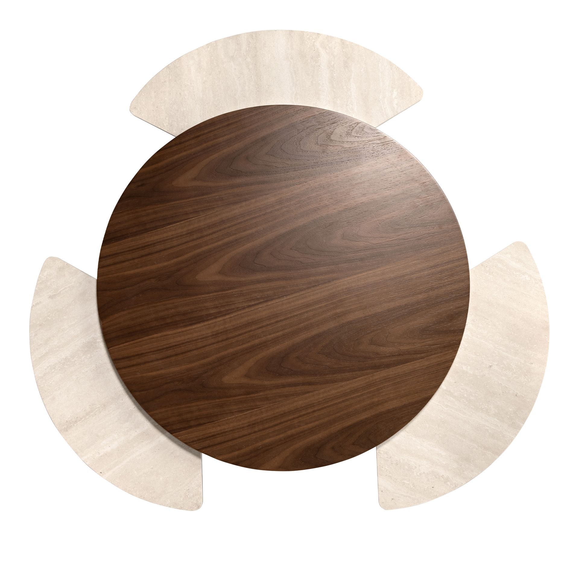 Extendable round coffee table in walnut and porcelain marble