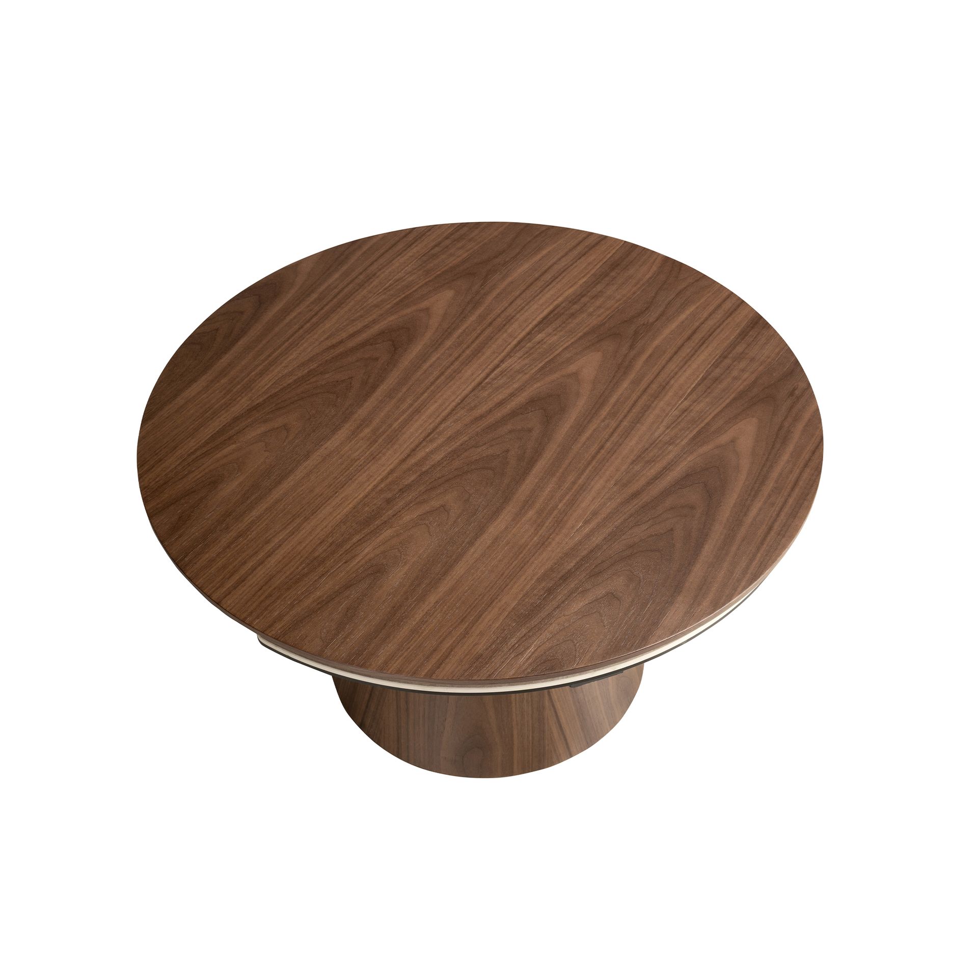 Extendable round coffee table in walnut and porcelain marble