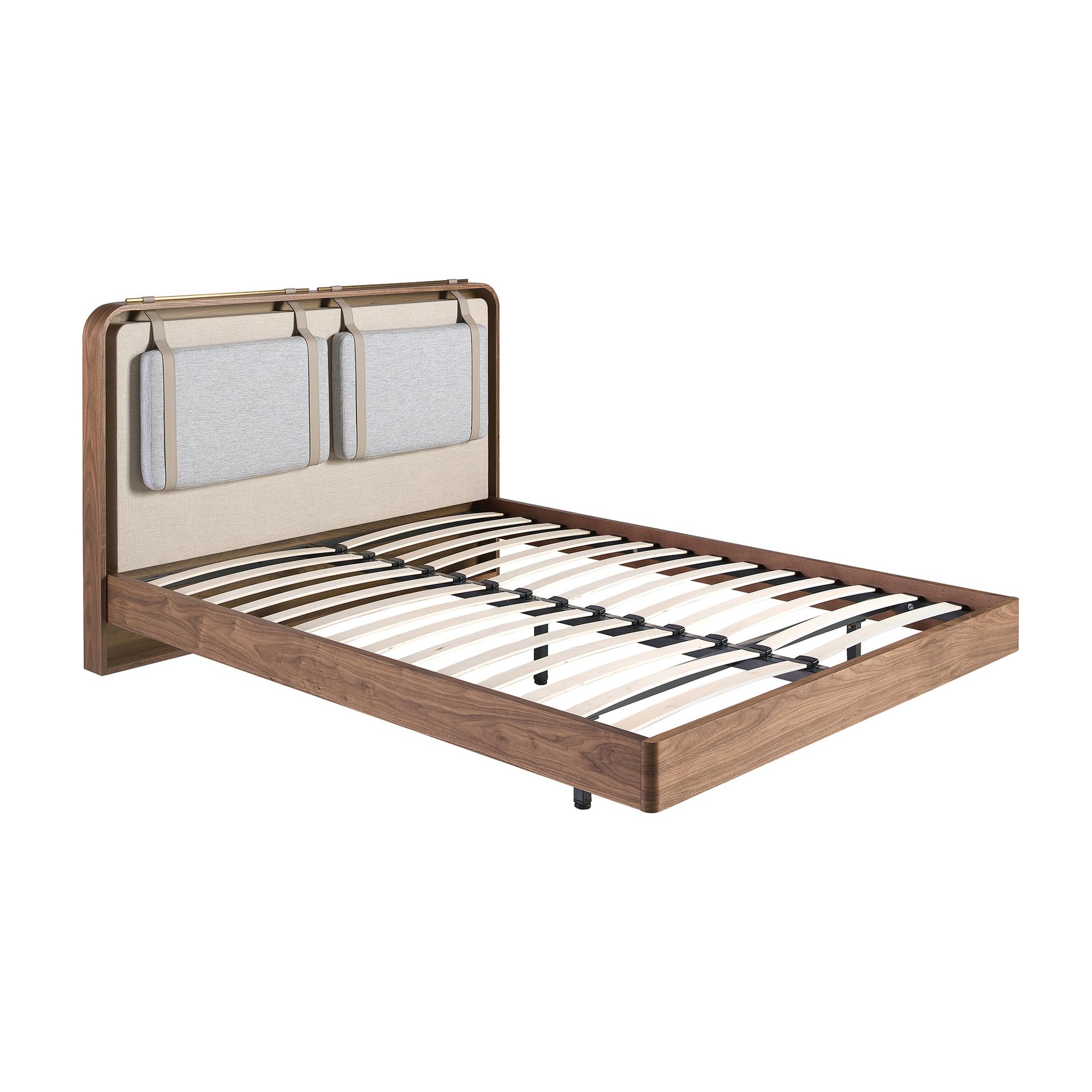 Fabric bed in beige and grey