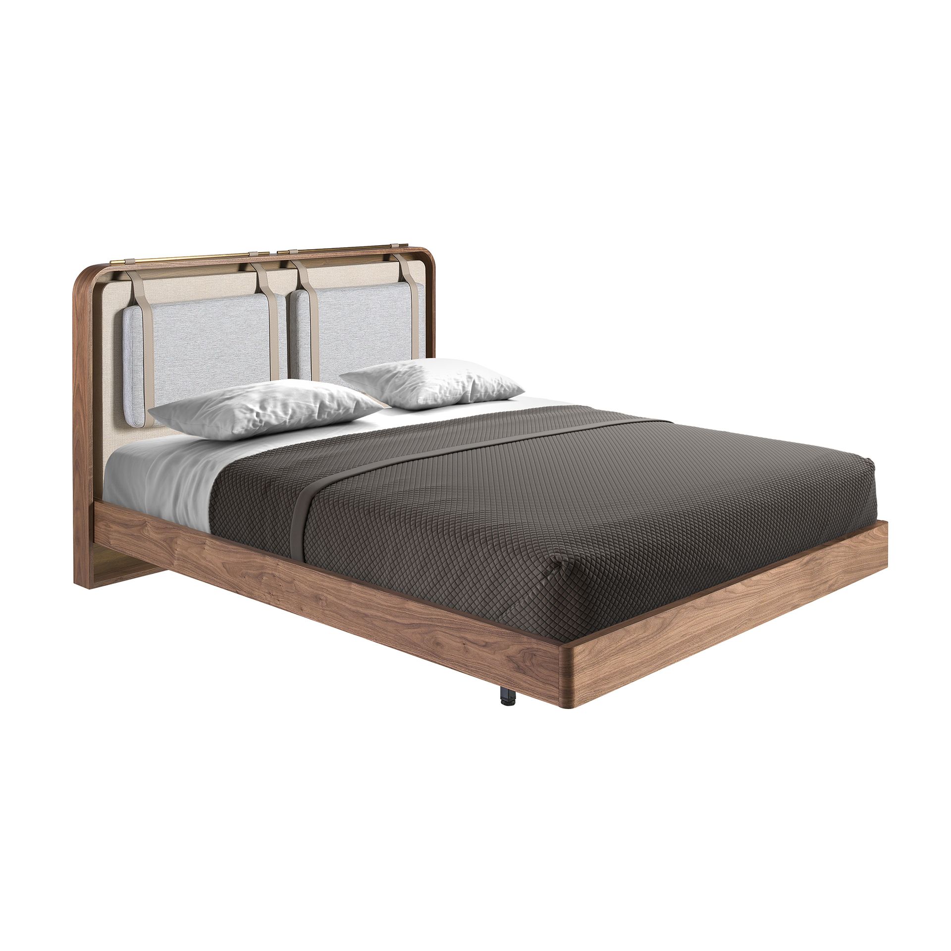 Fabric bed in beige and grey