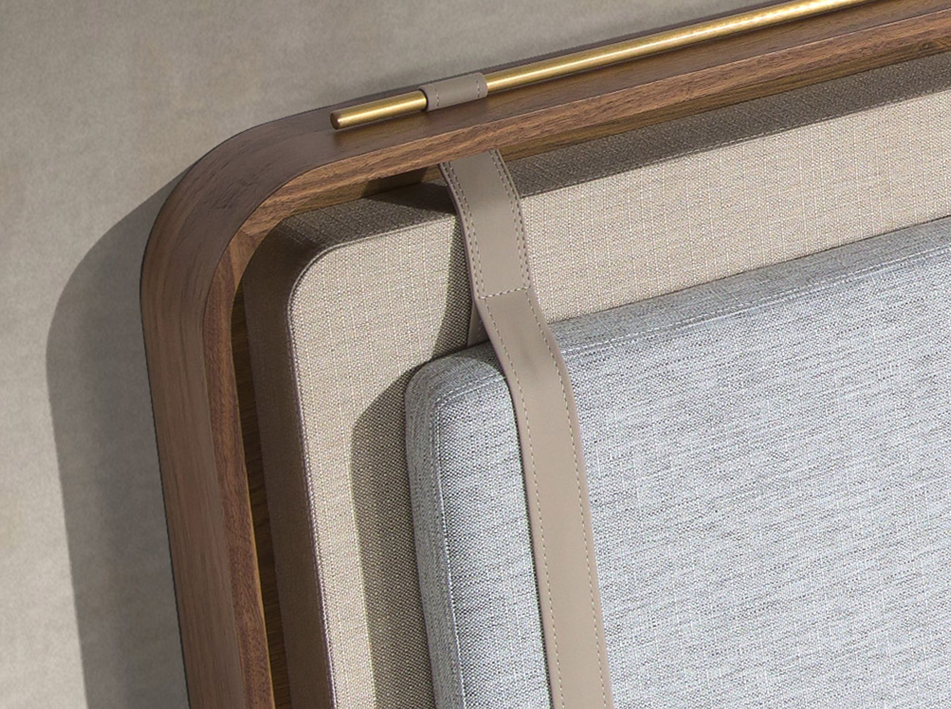 Fabric bed in beige and grey