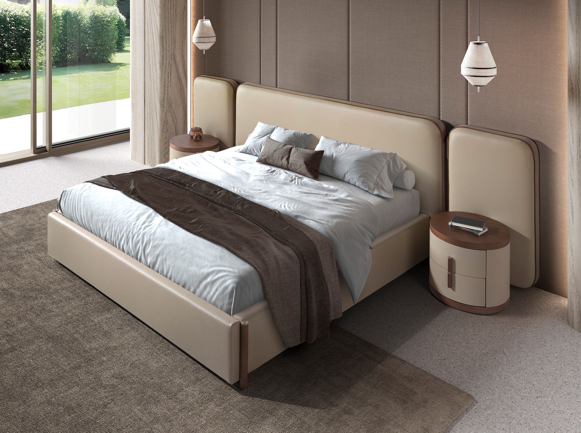 Faux leatherette bed in mink color
