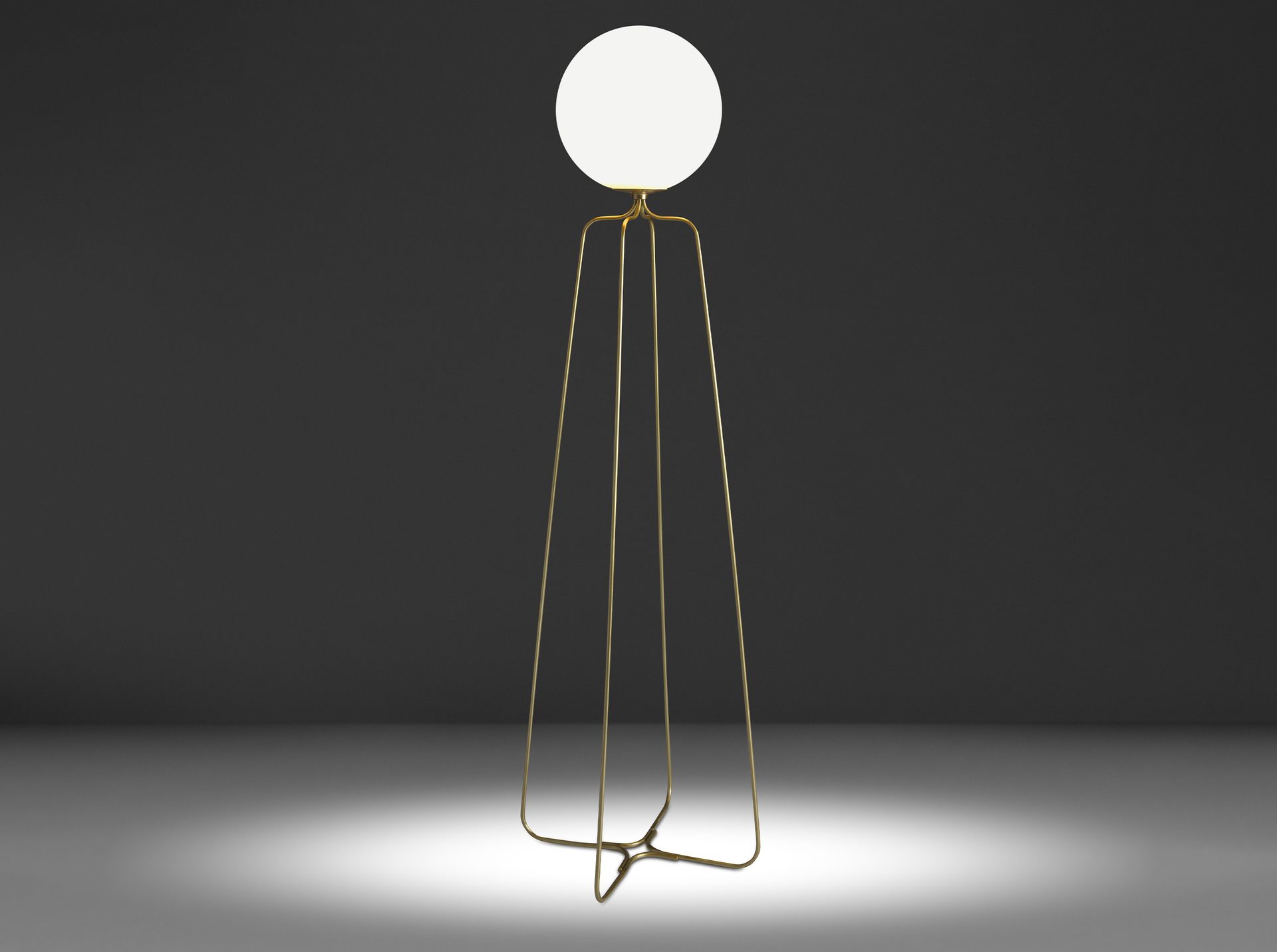 Floor lamp golden steel and white glass
