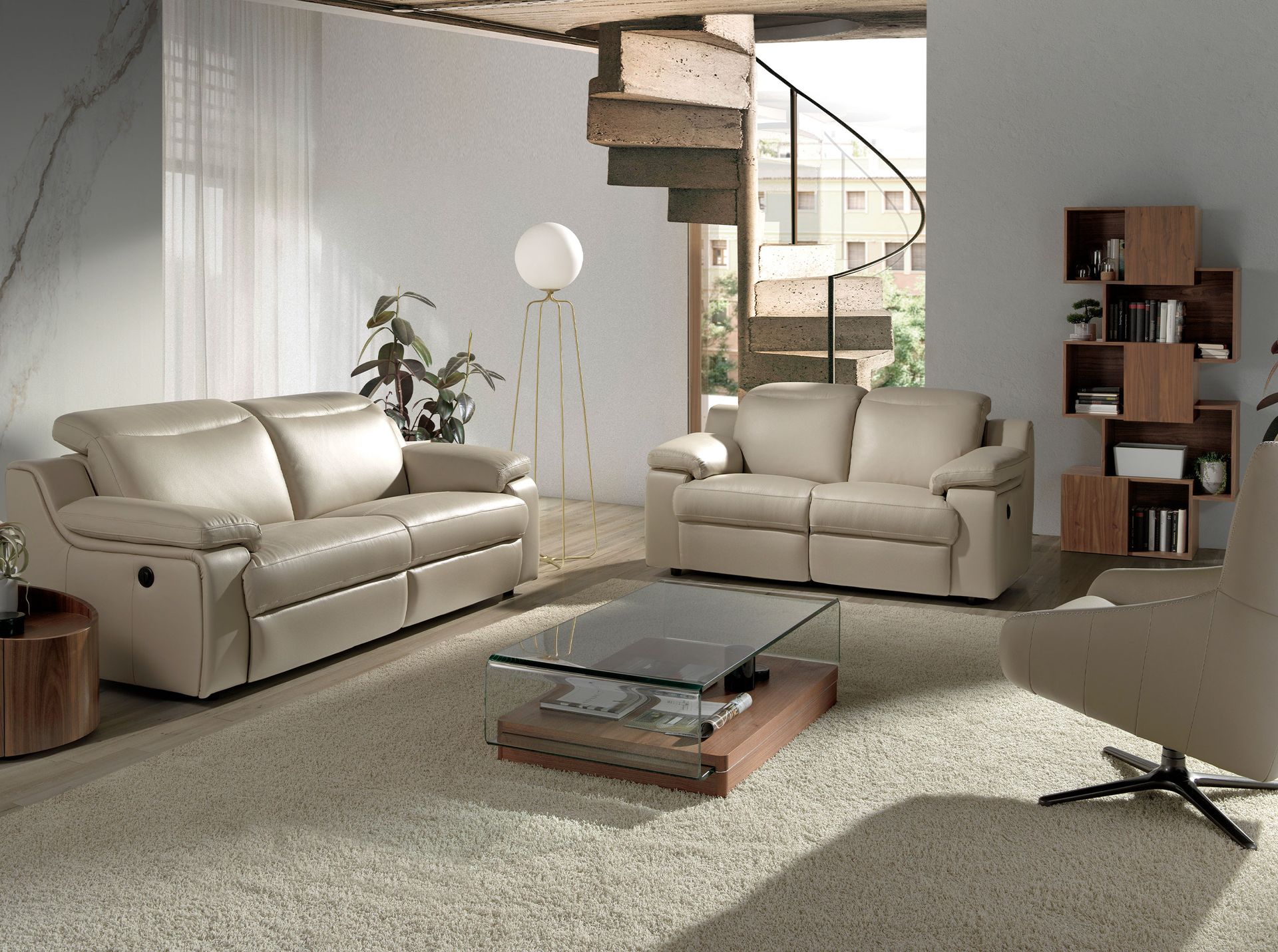 Floor lamp golden steel and white glass