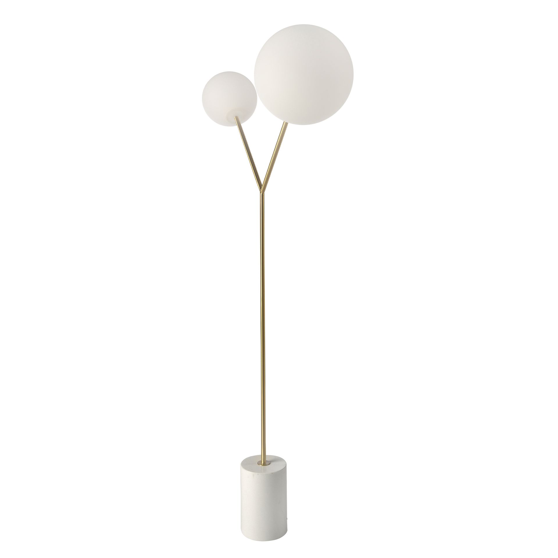 Floor lamp in white marble, golden steel and white glass