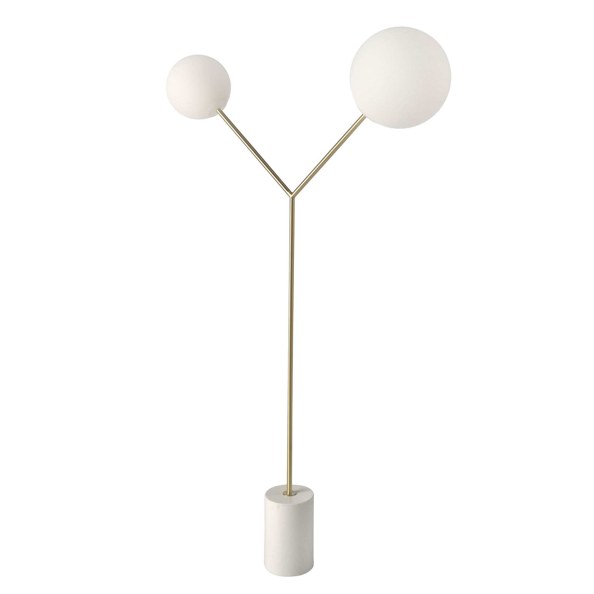 Floor lamp in white marble, golden steel and white glass