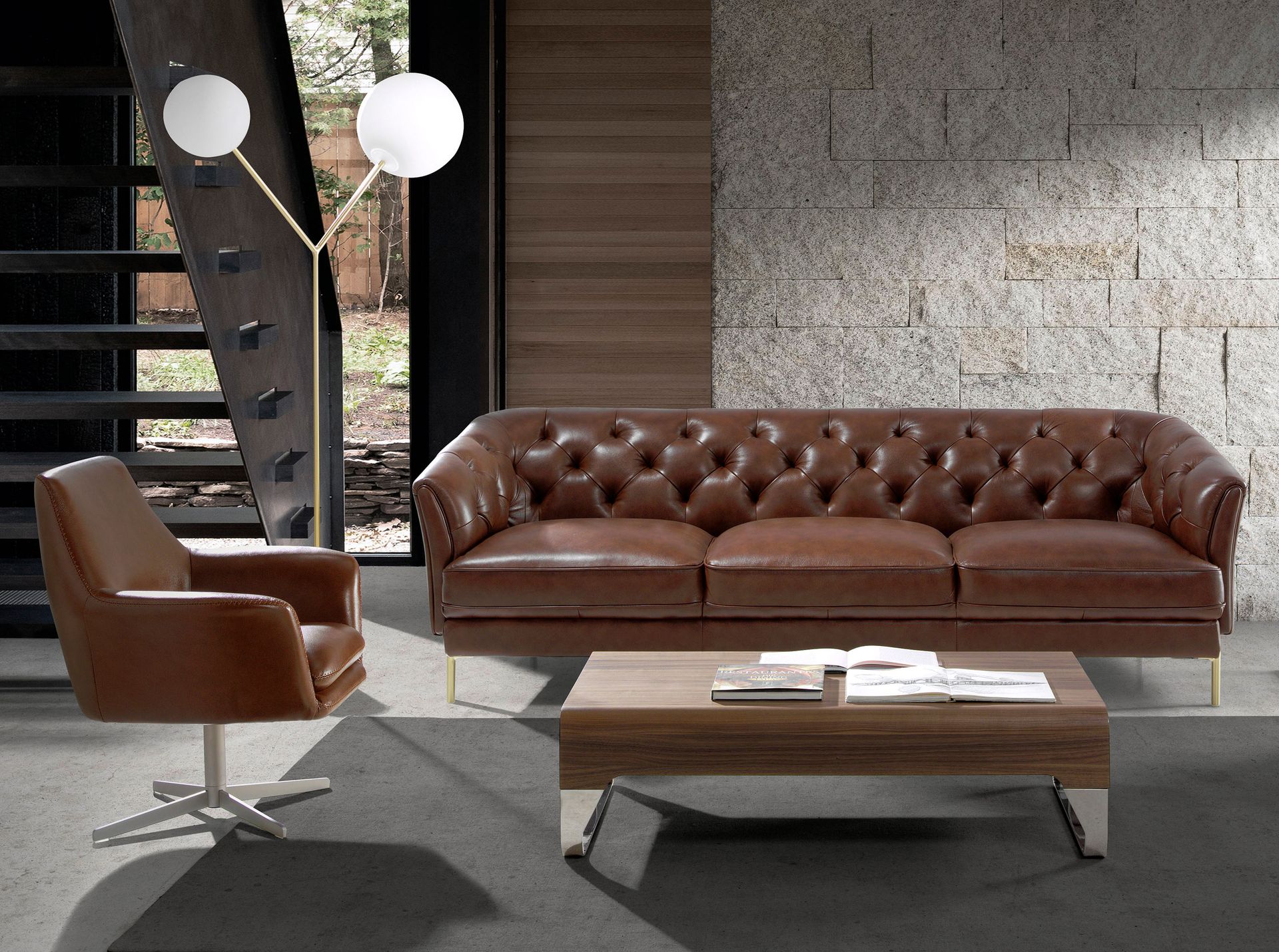 Floor lamp in white marble, golden steel and white glass